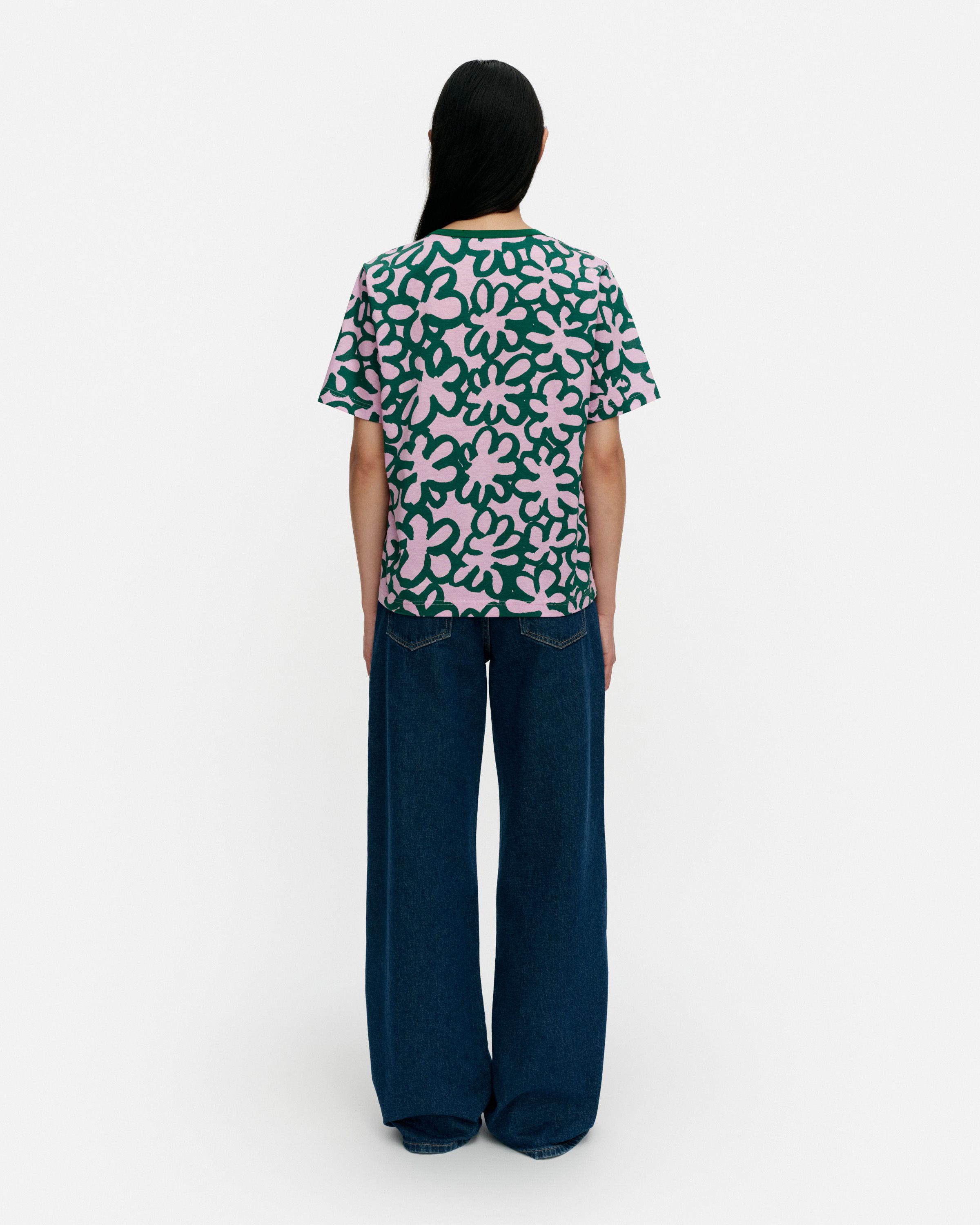 Jakso Kukka Kioski T-shirt light pink, dark green | Marimekko