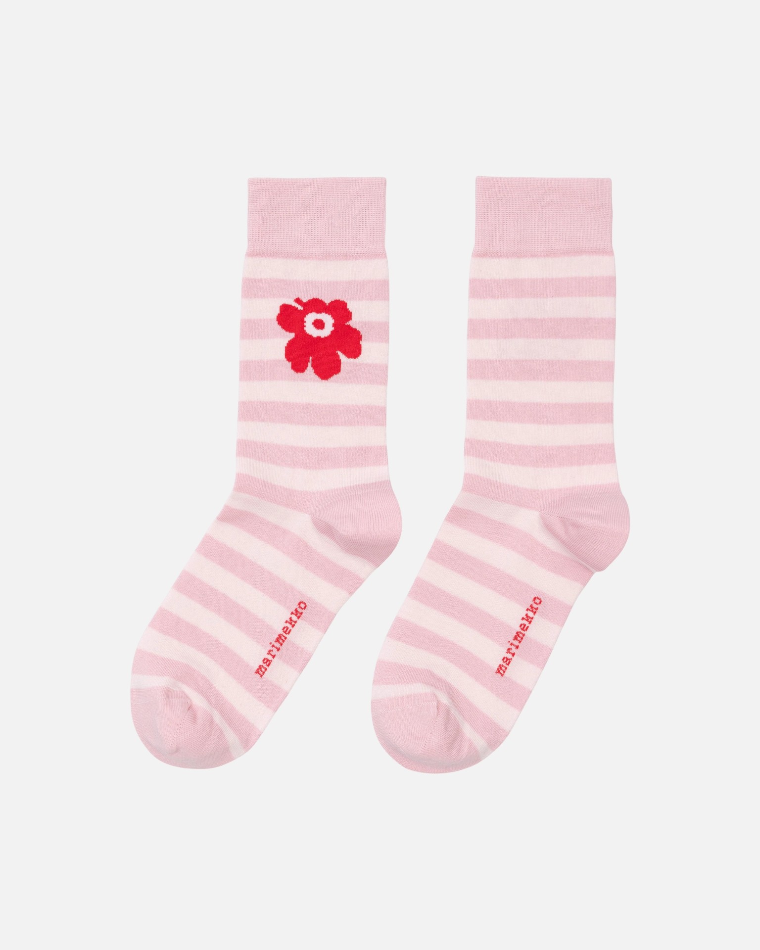 Kasvaa Tasaraita Unikko One, Kioski socks, light red, pink,
