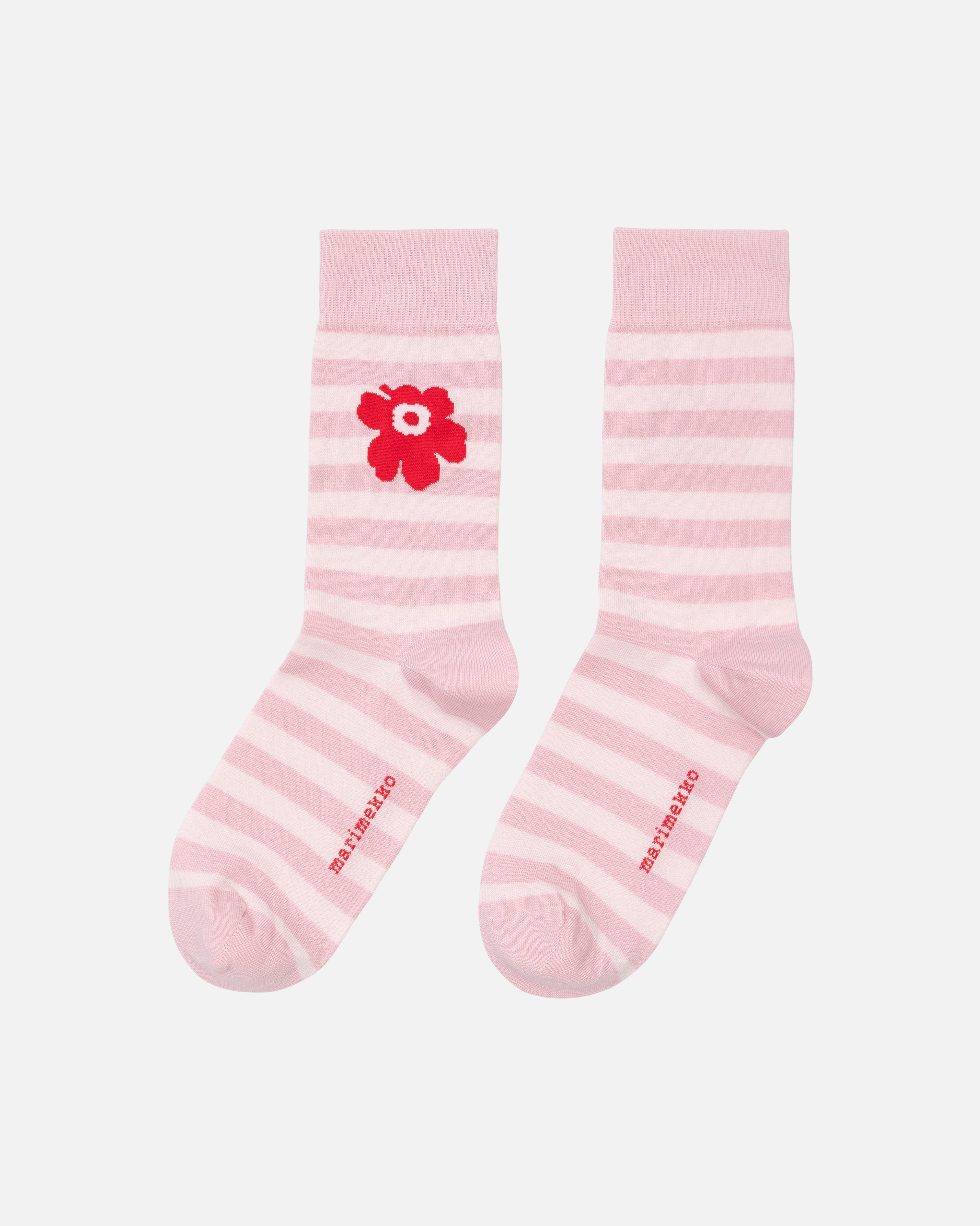 Kasvaa Tasaraita Unikko One, Kioski socks, light red, pink,
