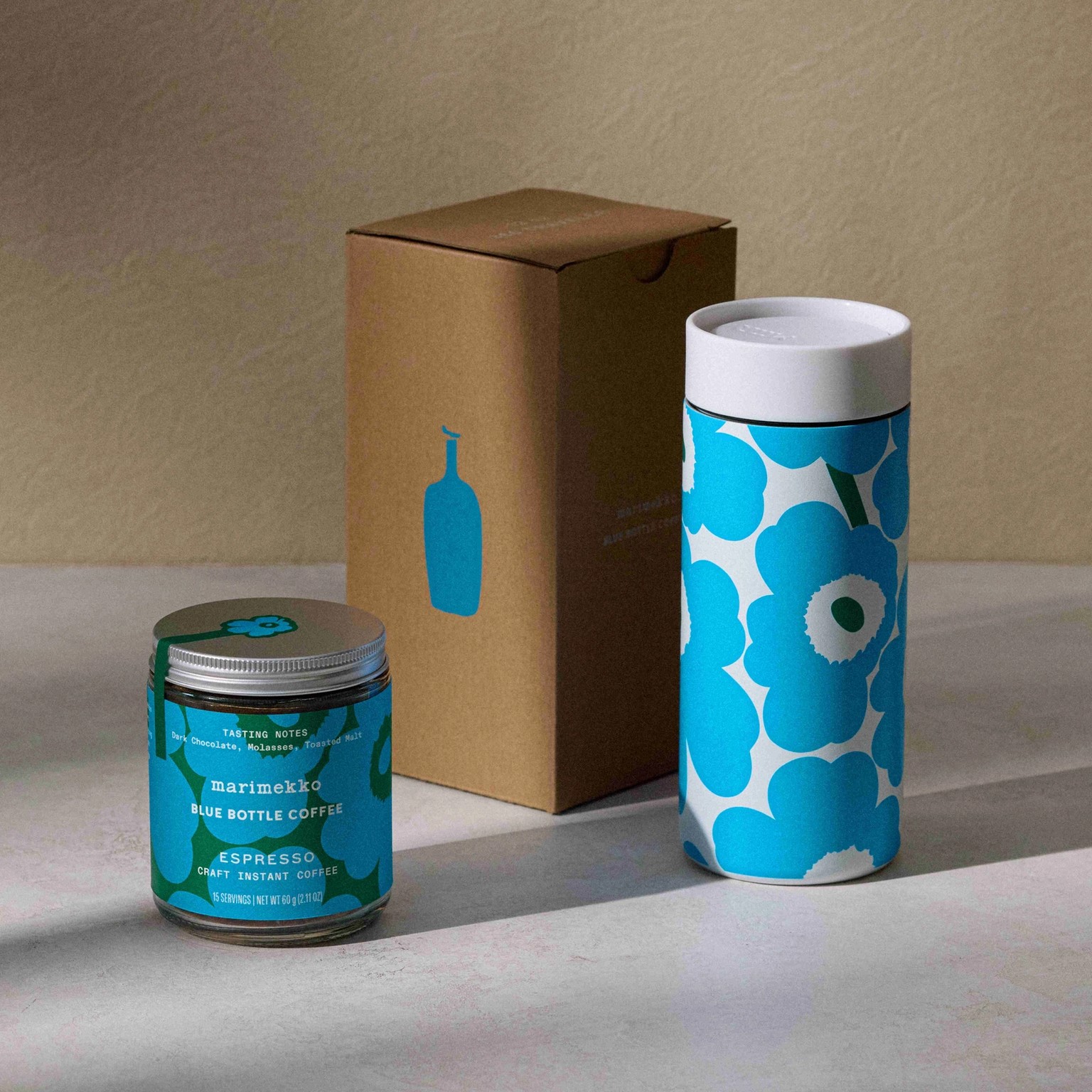Marimekko x Blue Bottle Café coffee & tumbler.