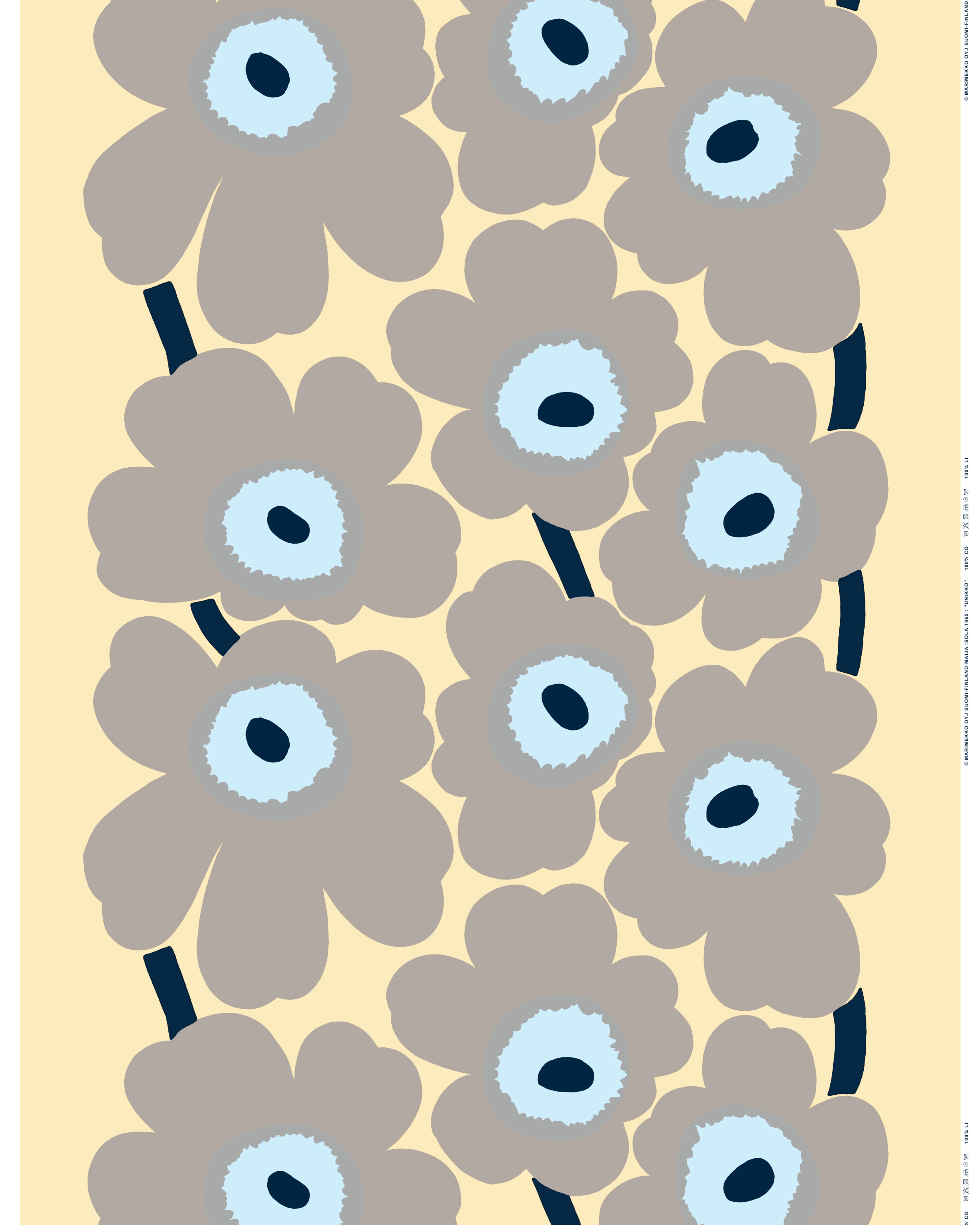 Unikko, Linen fabric, sand, grey, pale blue,