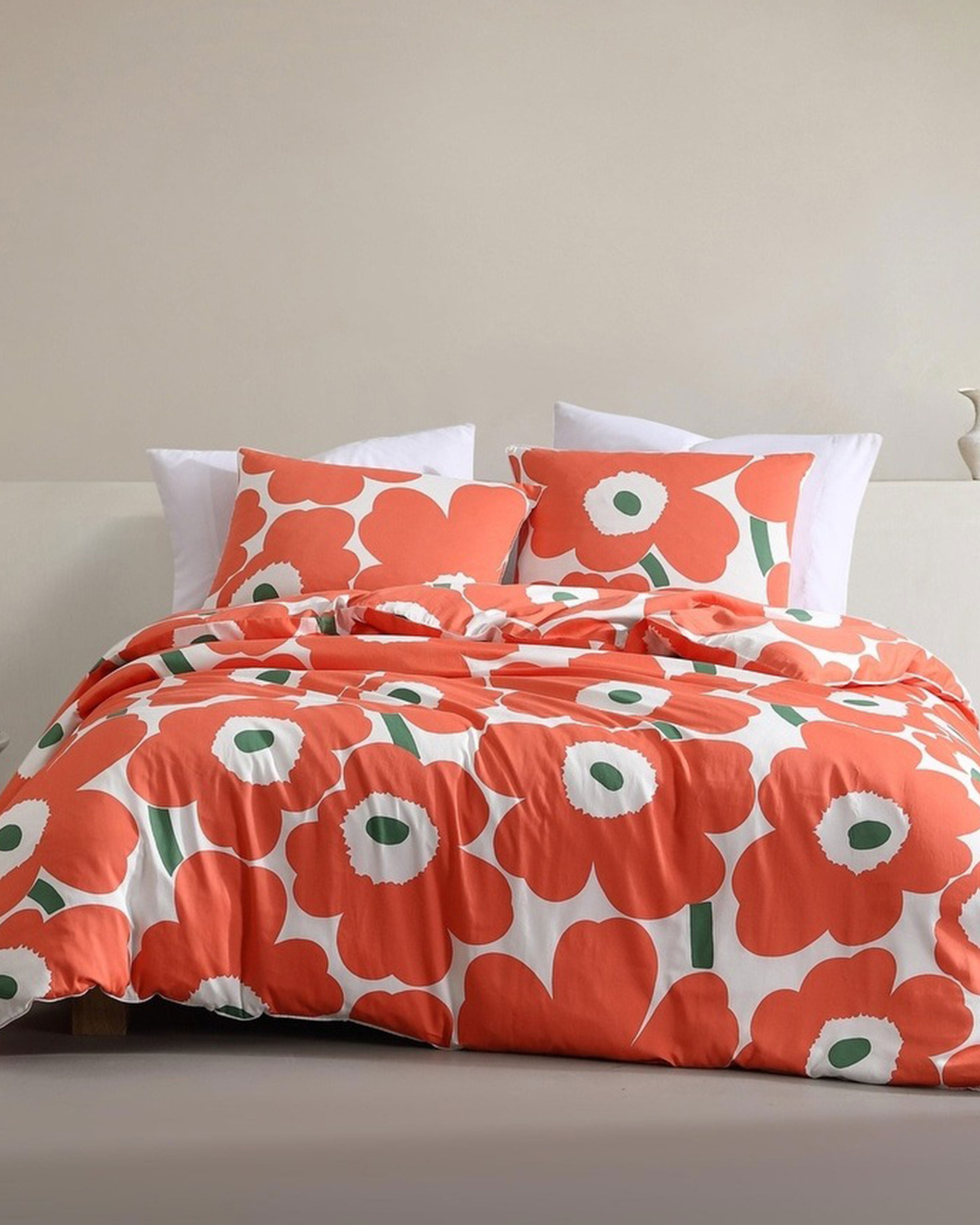 Unikko F/Q, Duvet Cover and Sham set, off white, orange, green,