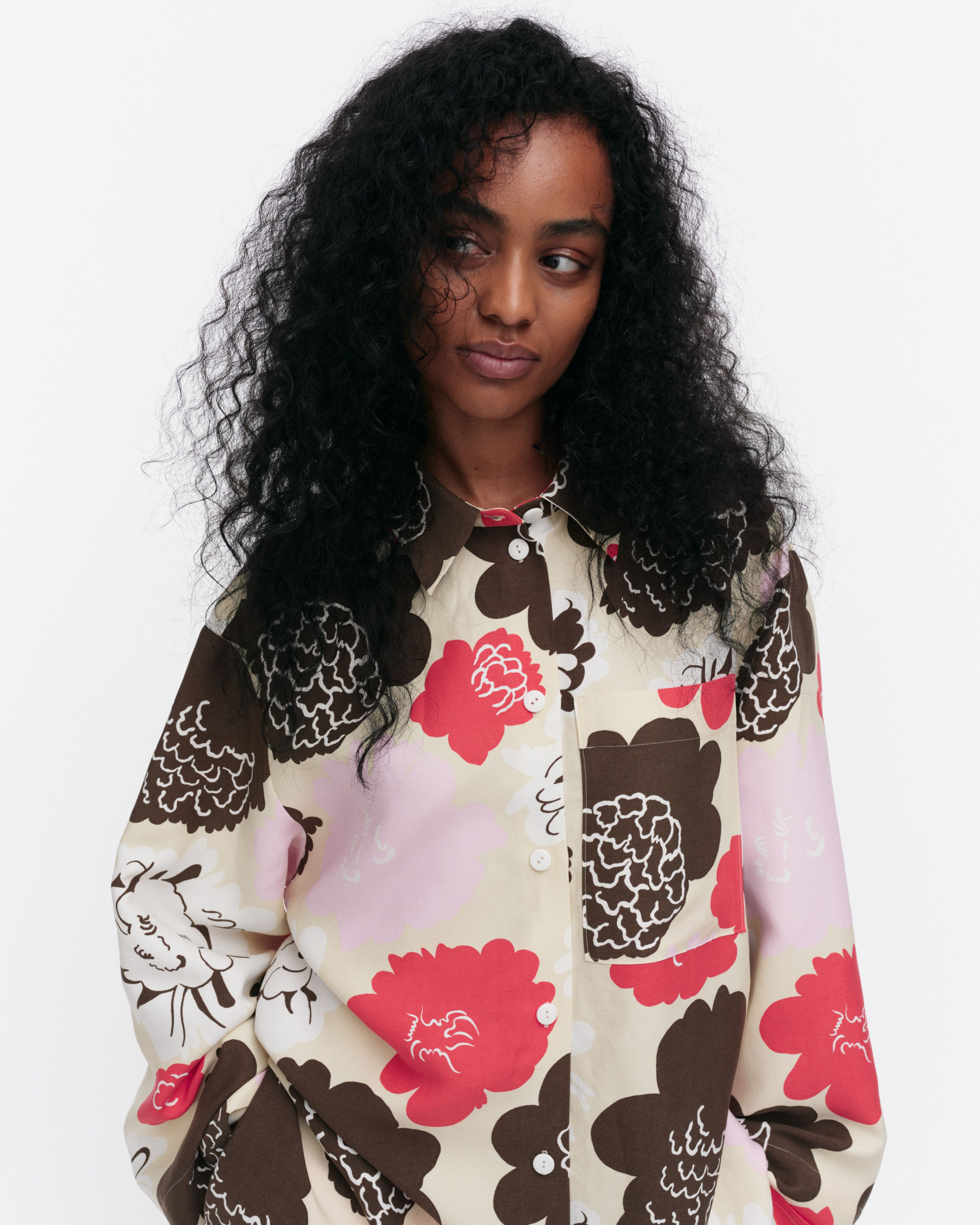 Kammeta Pioni, Shirt, beige, red, light pink, brown,