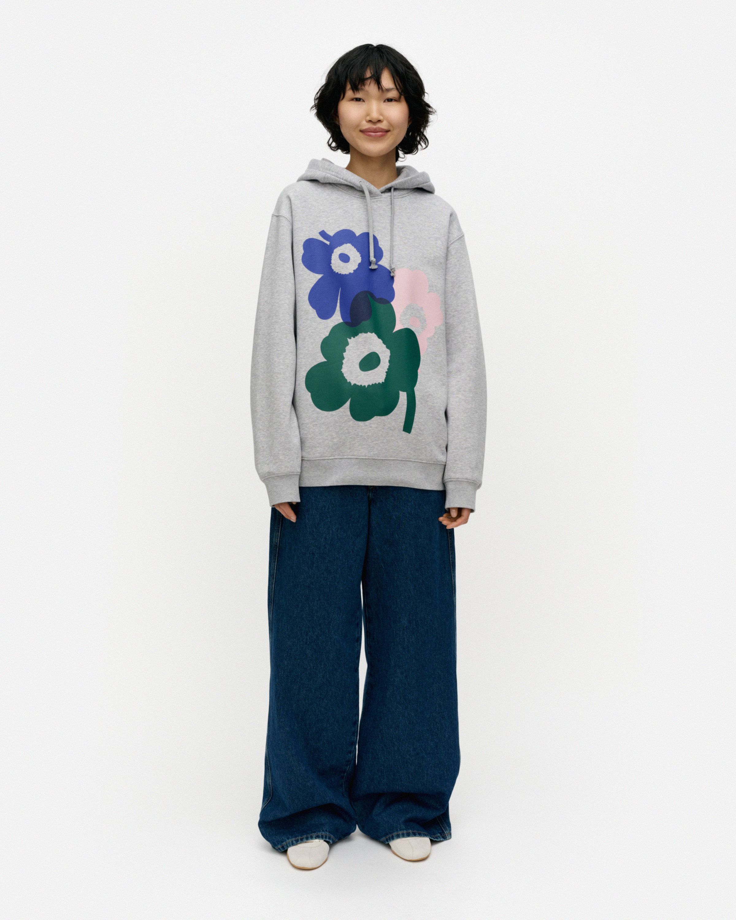 Teesi Unikko placement Kioski hoodie grey mel., d. green, l. pink