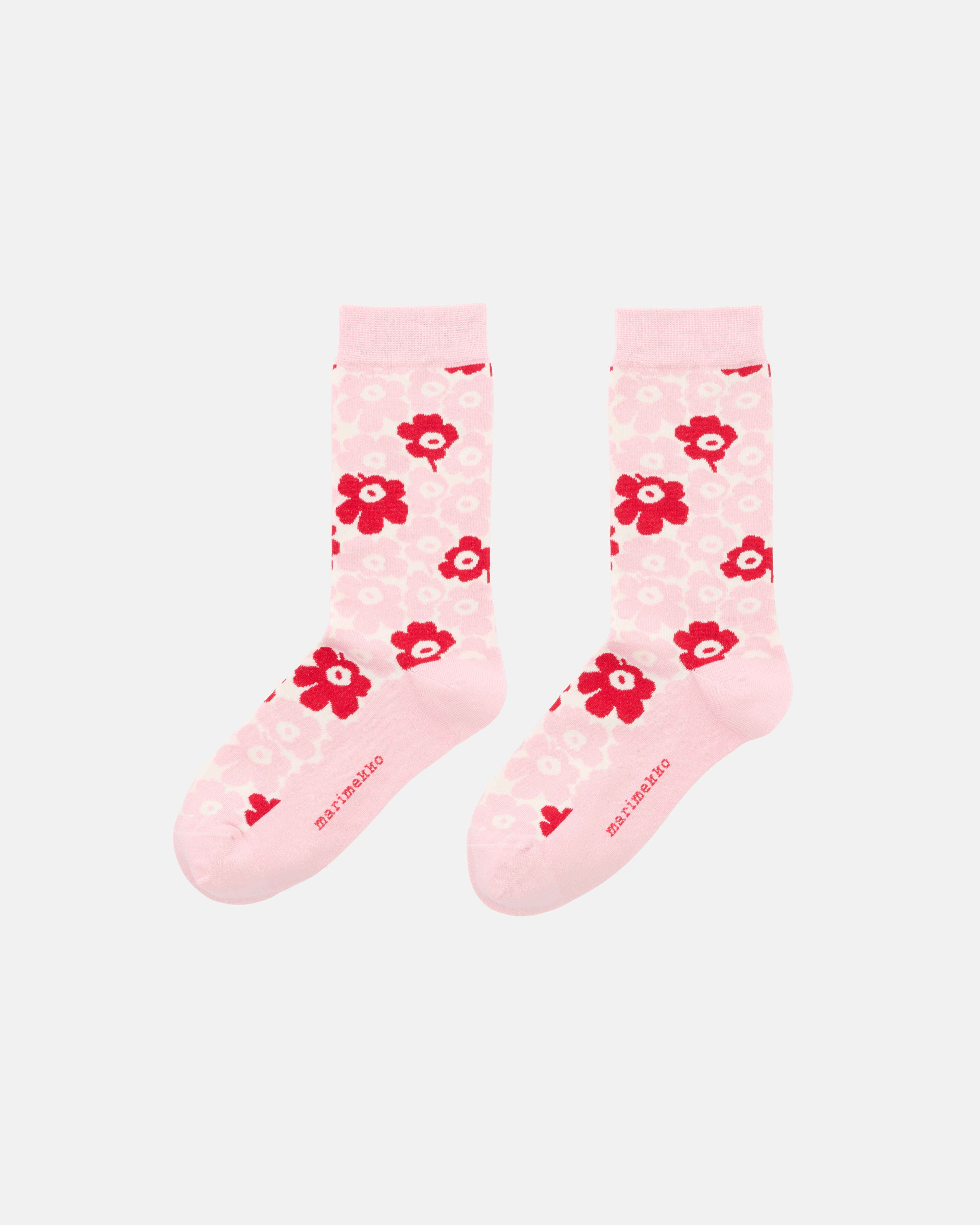 Linjaus Pikkuinen Unikko, Socks, light pink, off white, red,