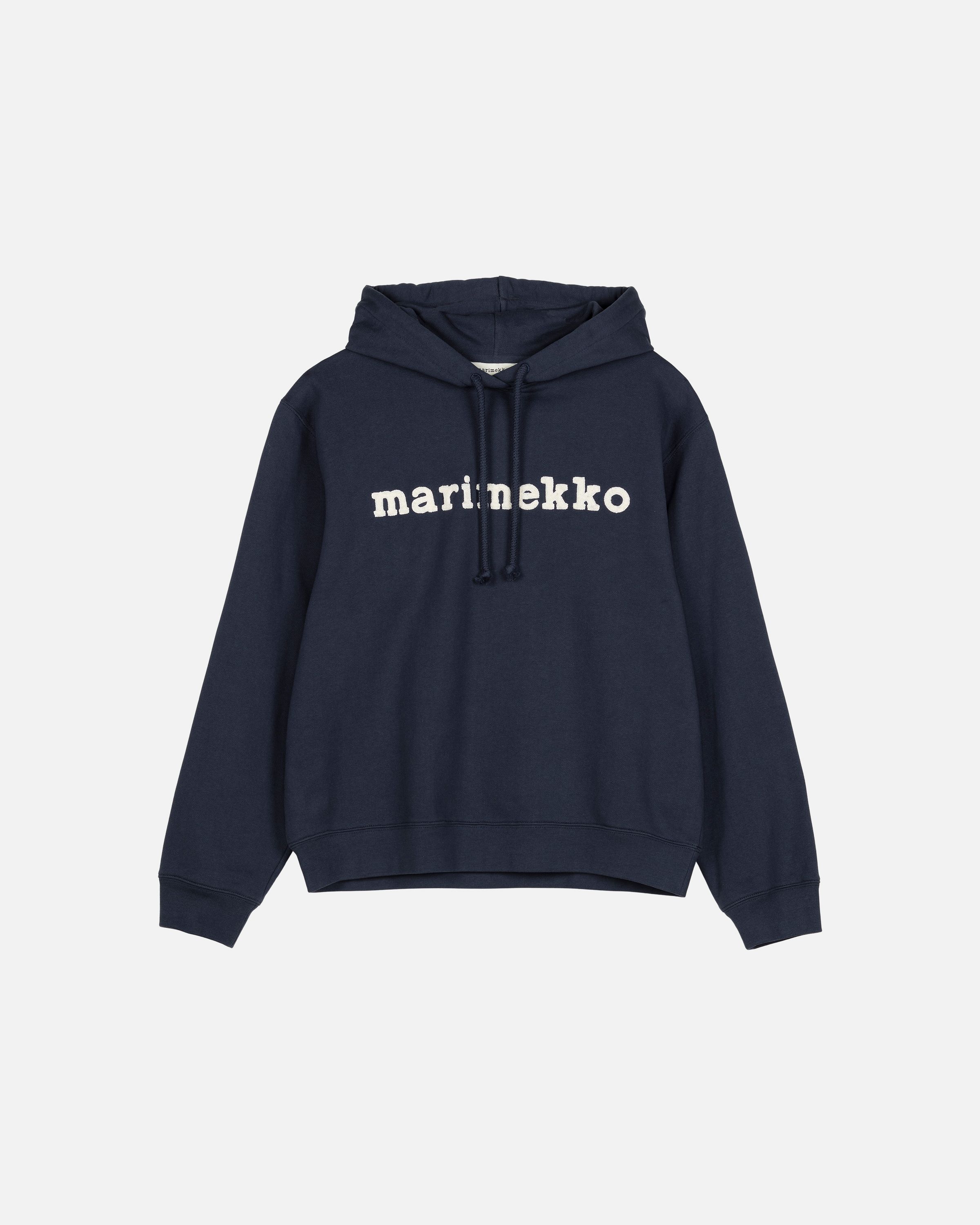 Skripti Logo Placement Kioski hoodie dark navy, off white | Marimekko