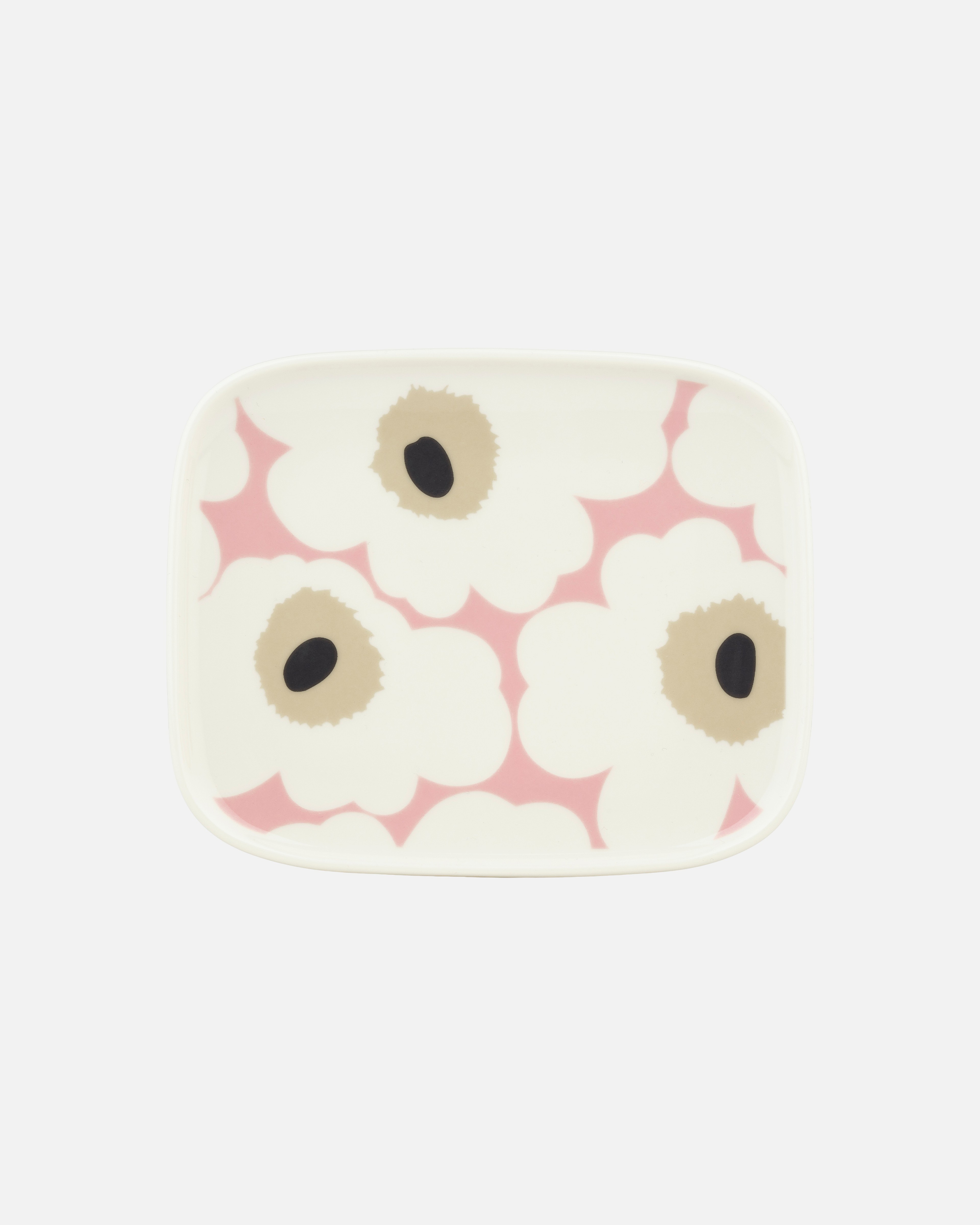 Oiva / Unikko, Plate 12x15 cm, white, pink, sand, charcoal,