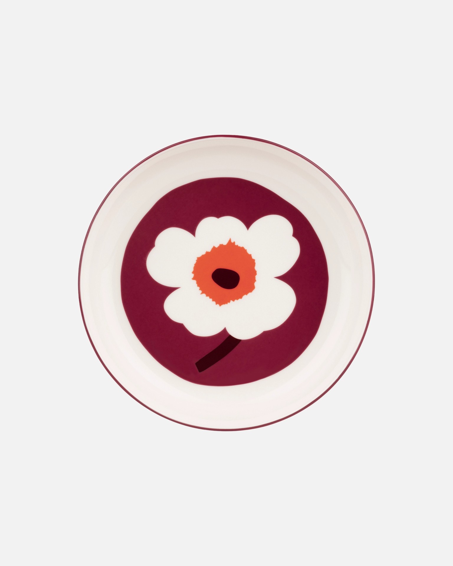 Oiva / Unikko, Salad plate, white, burgundy, red,