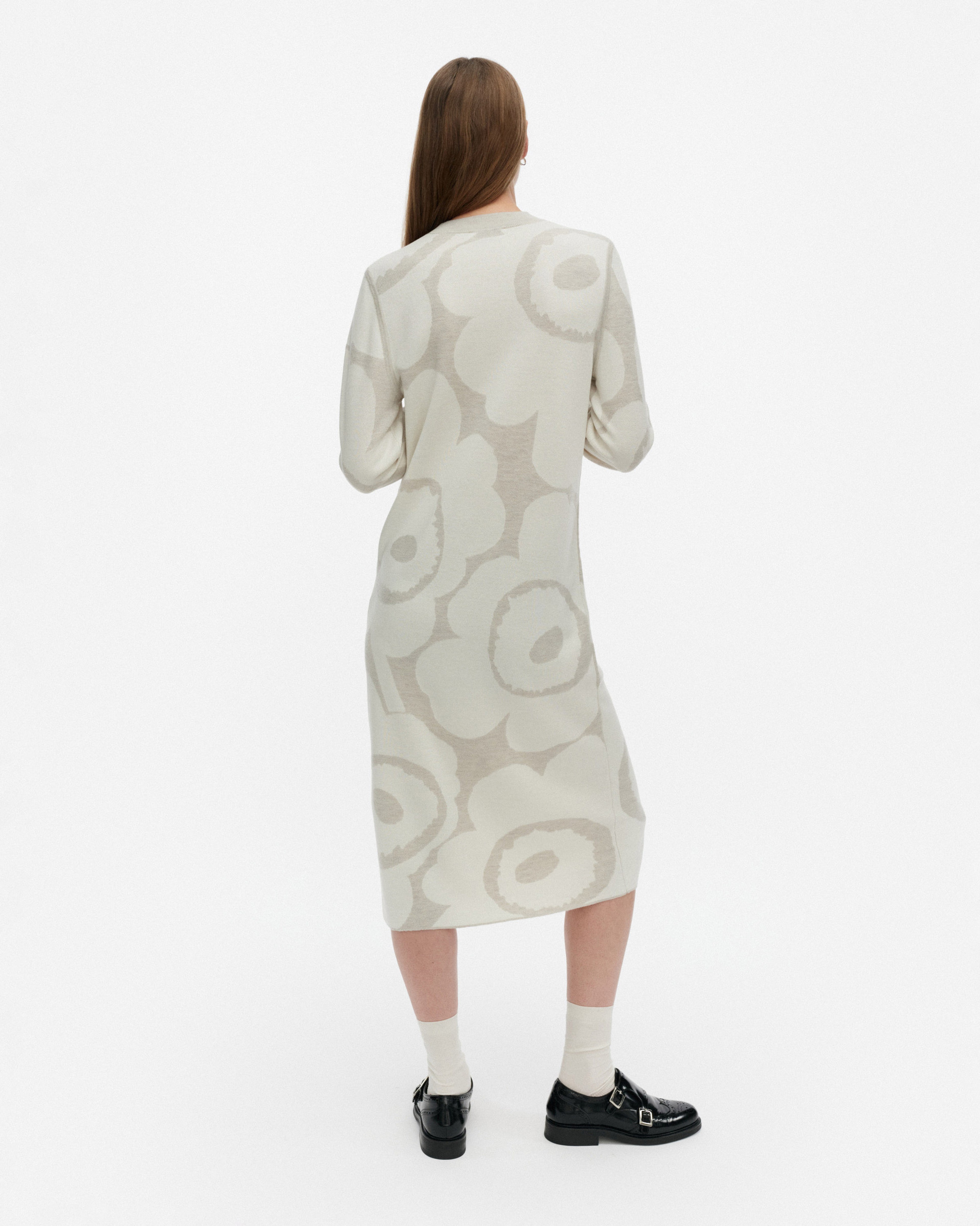 Ennallaan Unikko, Knitted dress, off-white, light grey,