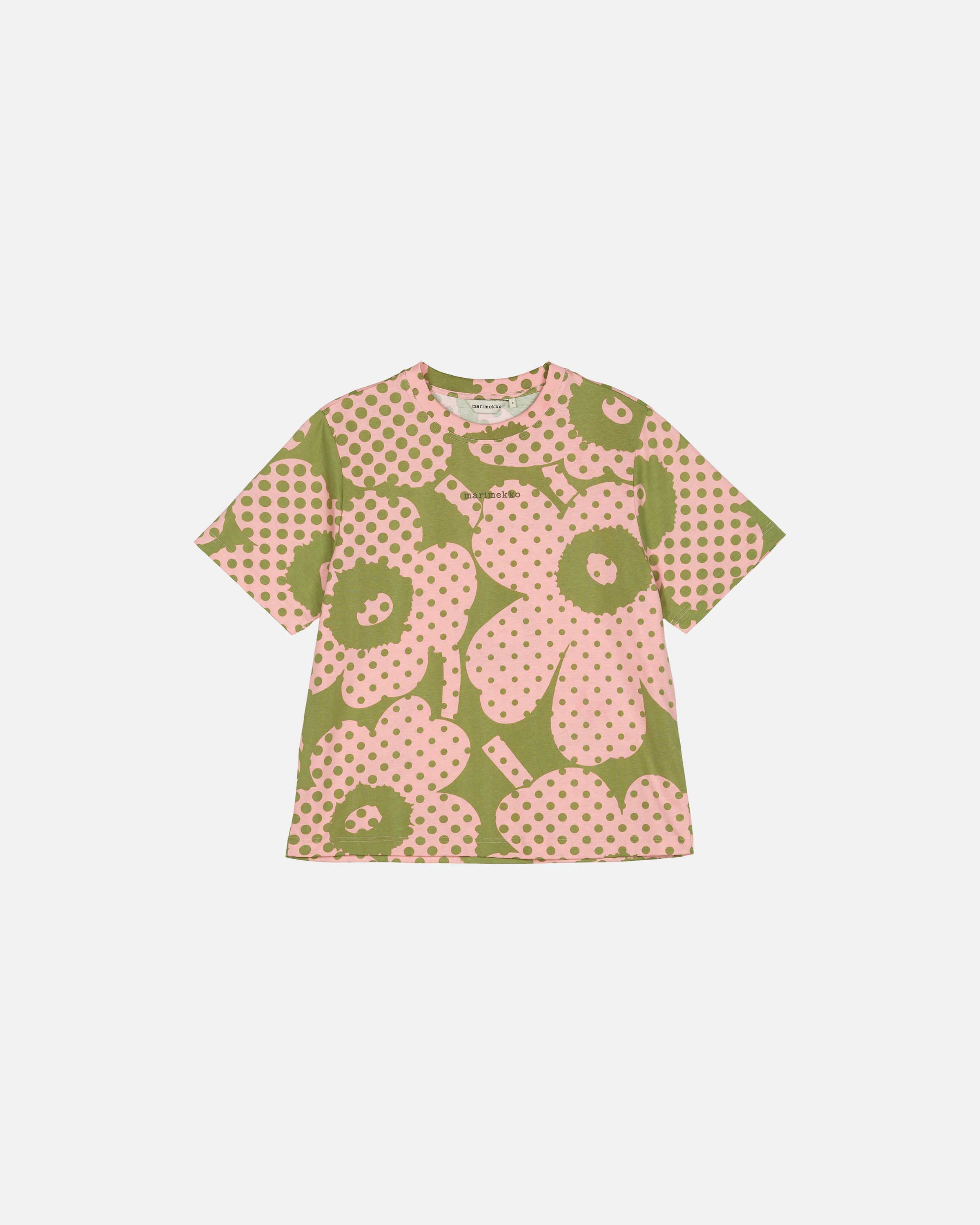 Else Unikko Kioski t-shirt green, light pink | Marimekko