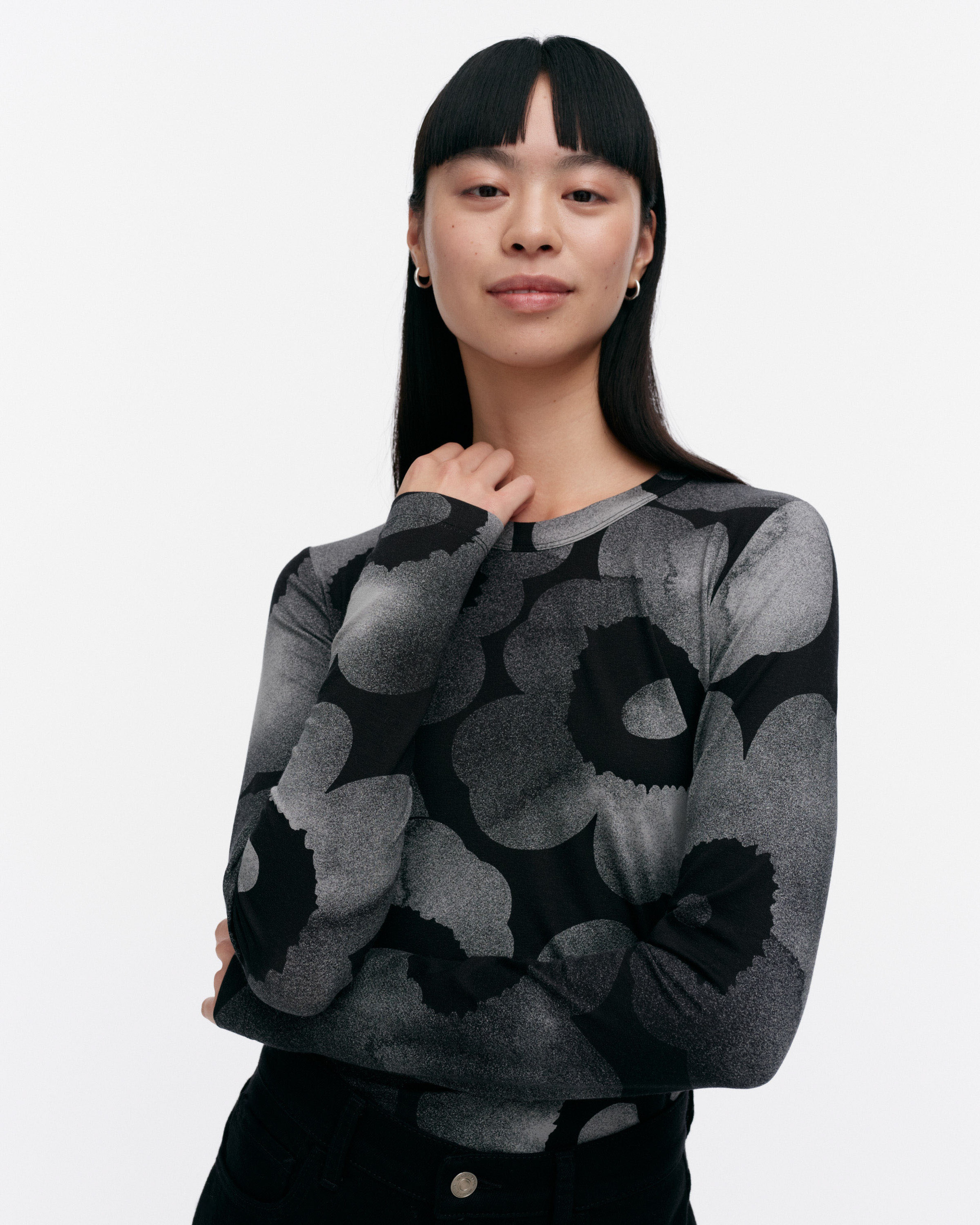 Viedä Akvarelli Unikko, Jersey top, dark grey, black,