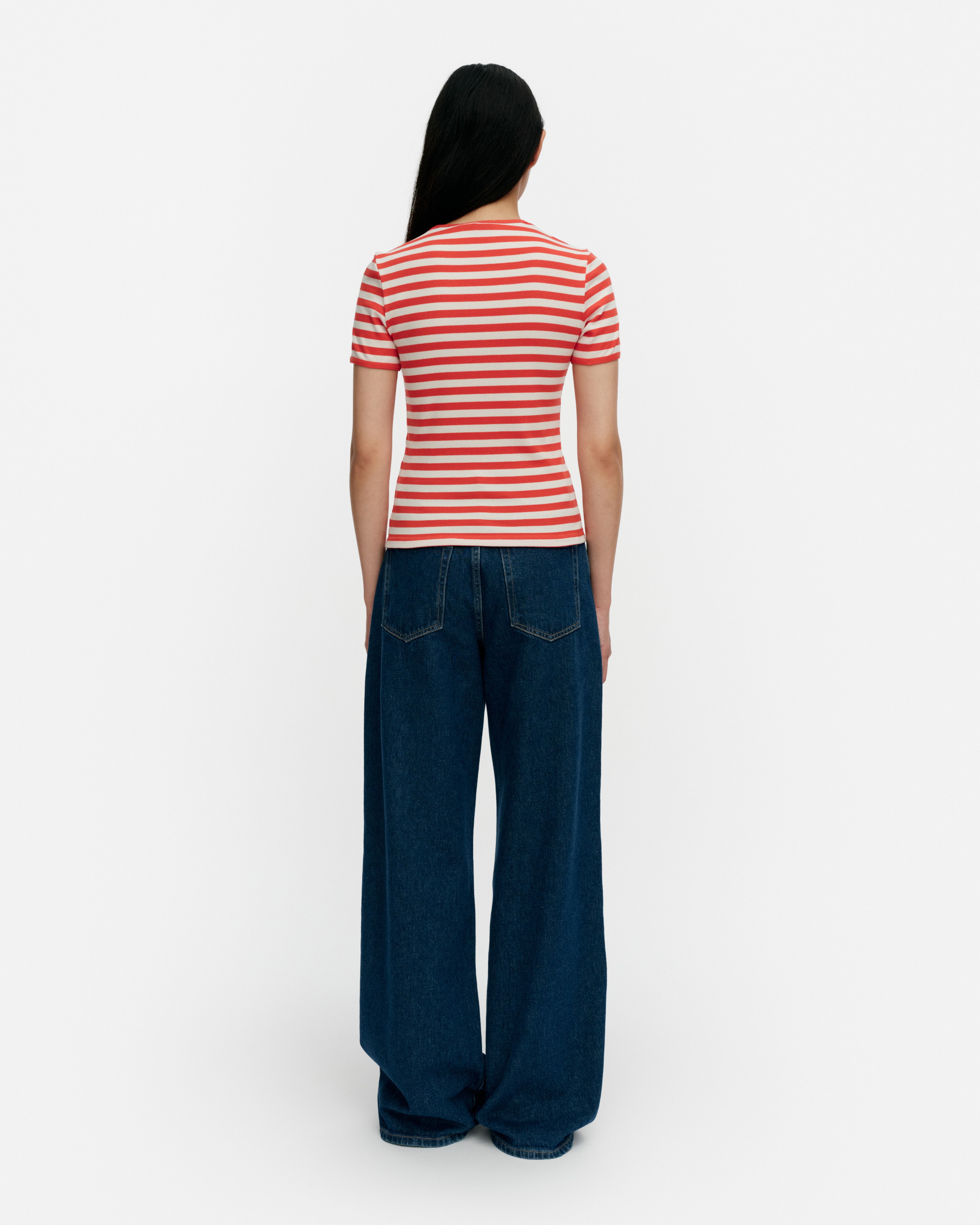 Kukkea Tasaraita Unikko, Kioski t-shirt, red, off white,