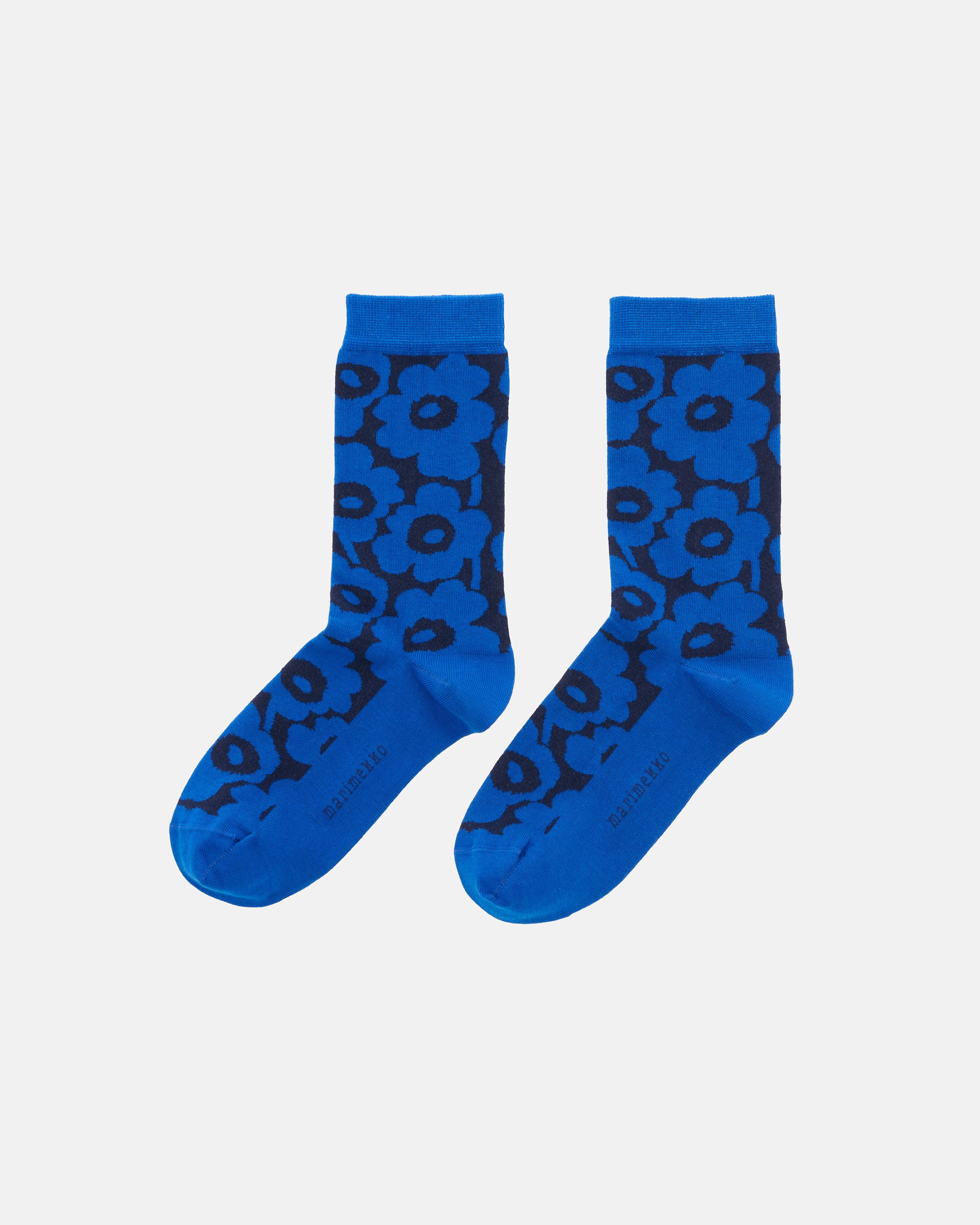 Linjaus Unikko Socks blue, dark blue | Marimekko