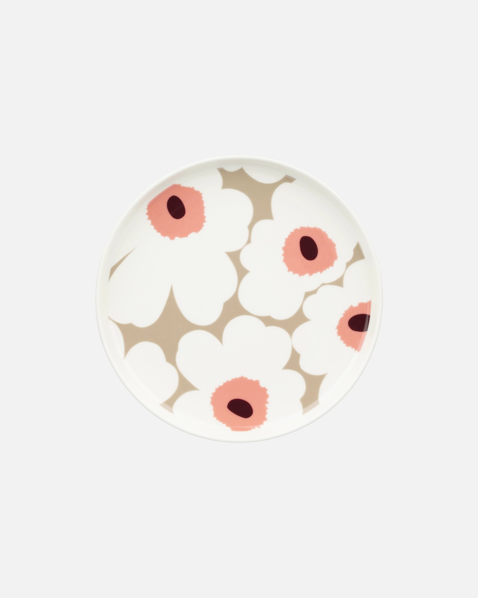 Oiva / Unikko, Salad plate, white, clay, powder, dark wine,