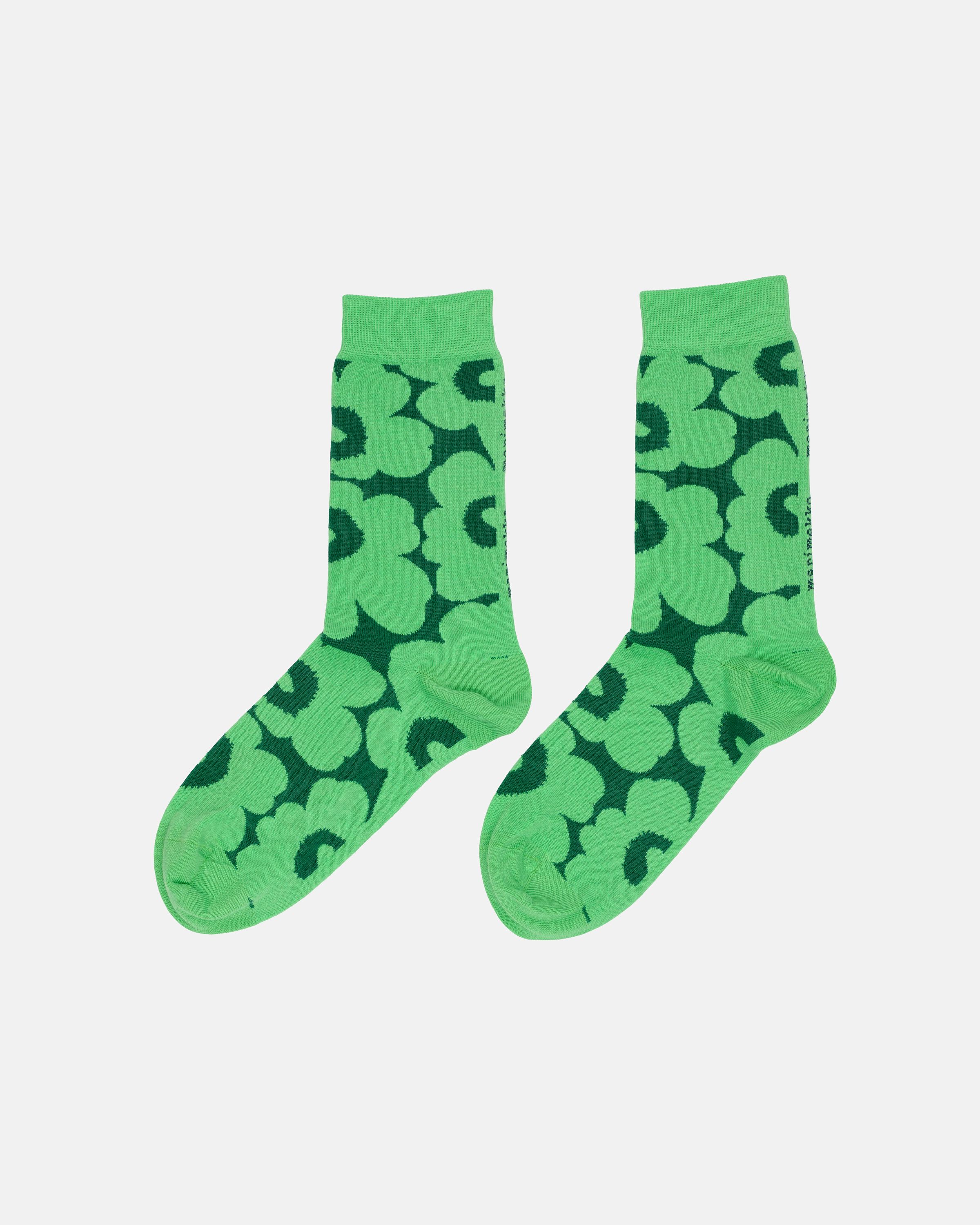 Linjaus Unikko Socks green, dark green | Marimekko