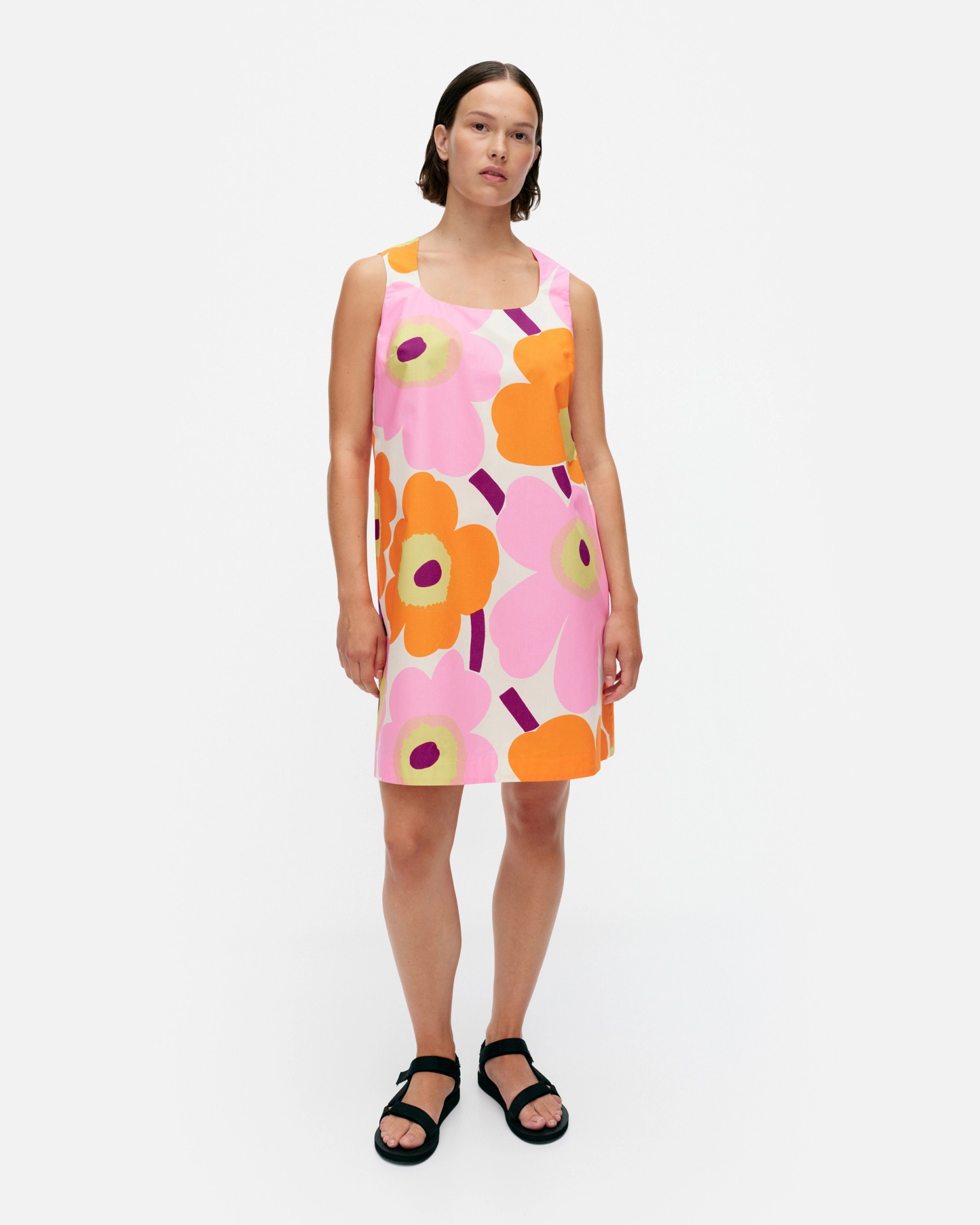 Kestit Unikko, Cotton dress, off-white, orange, light pink,