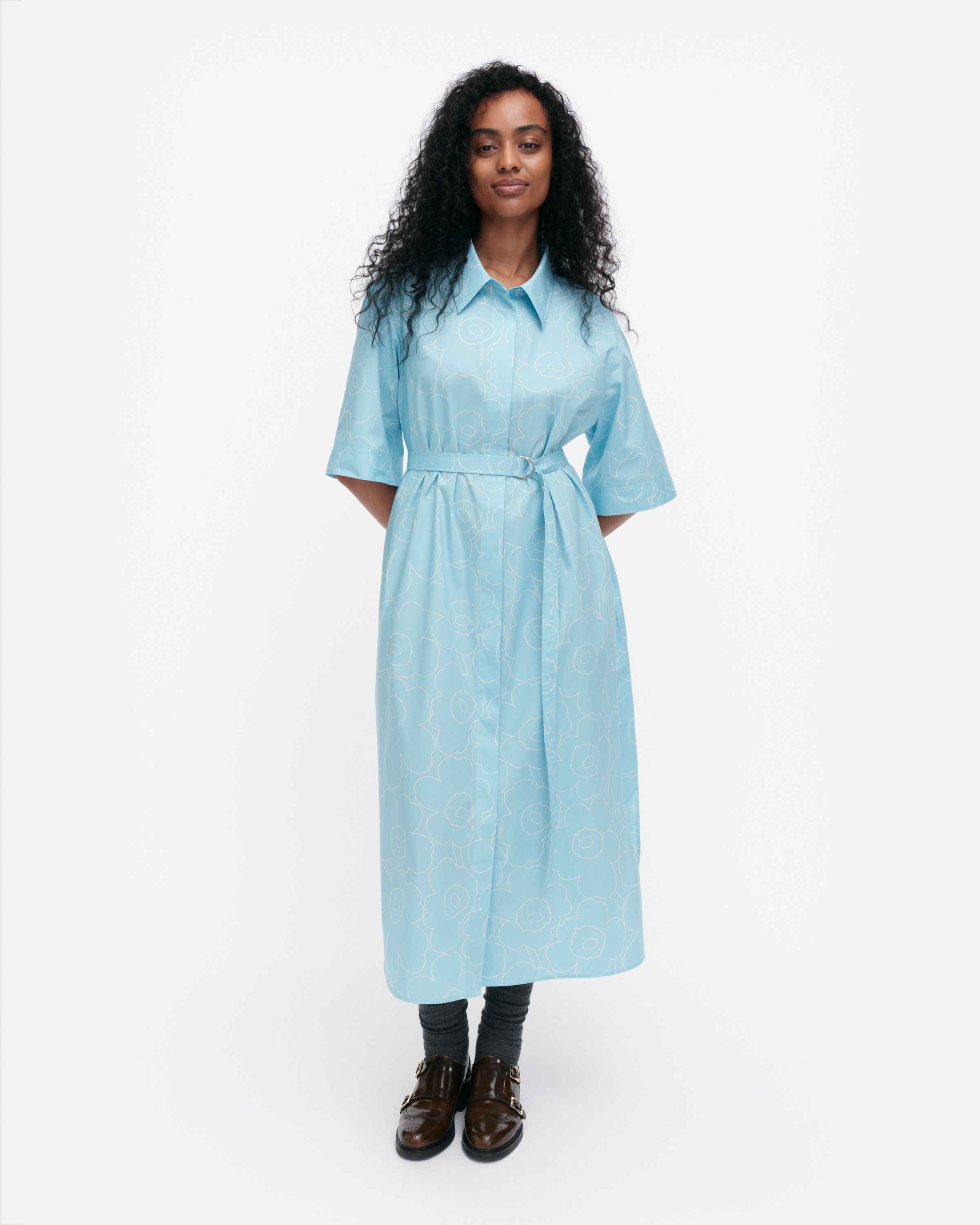 Popliini Piirto Unikko dress blue, off white | Marimekko
