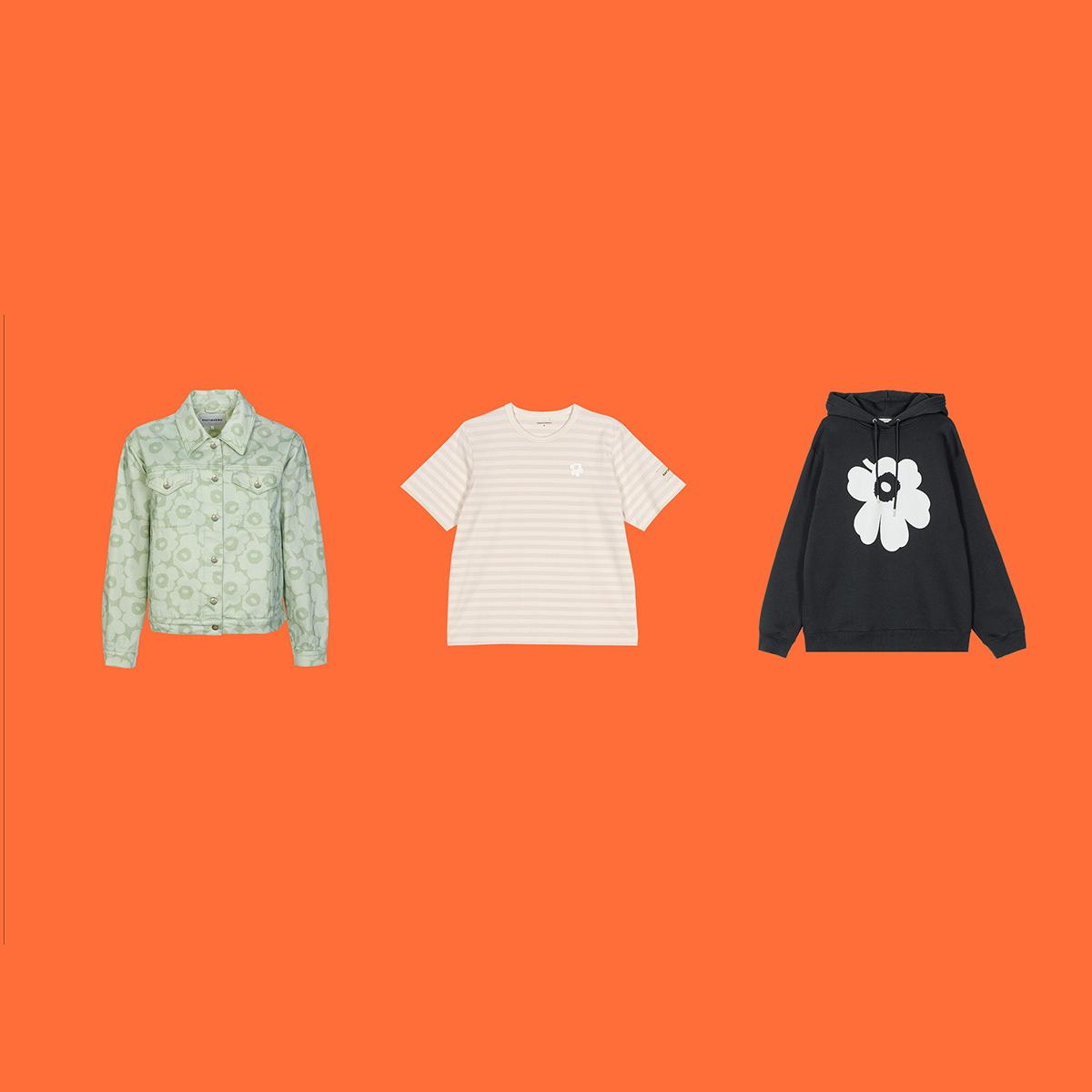 Second hand denim jacket, Tasaraita t-shirt and Runoja hoodie