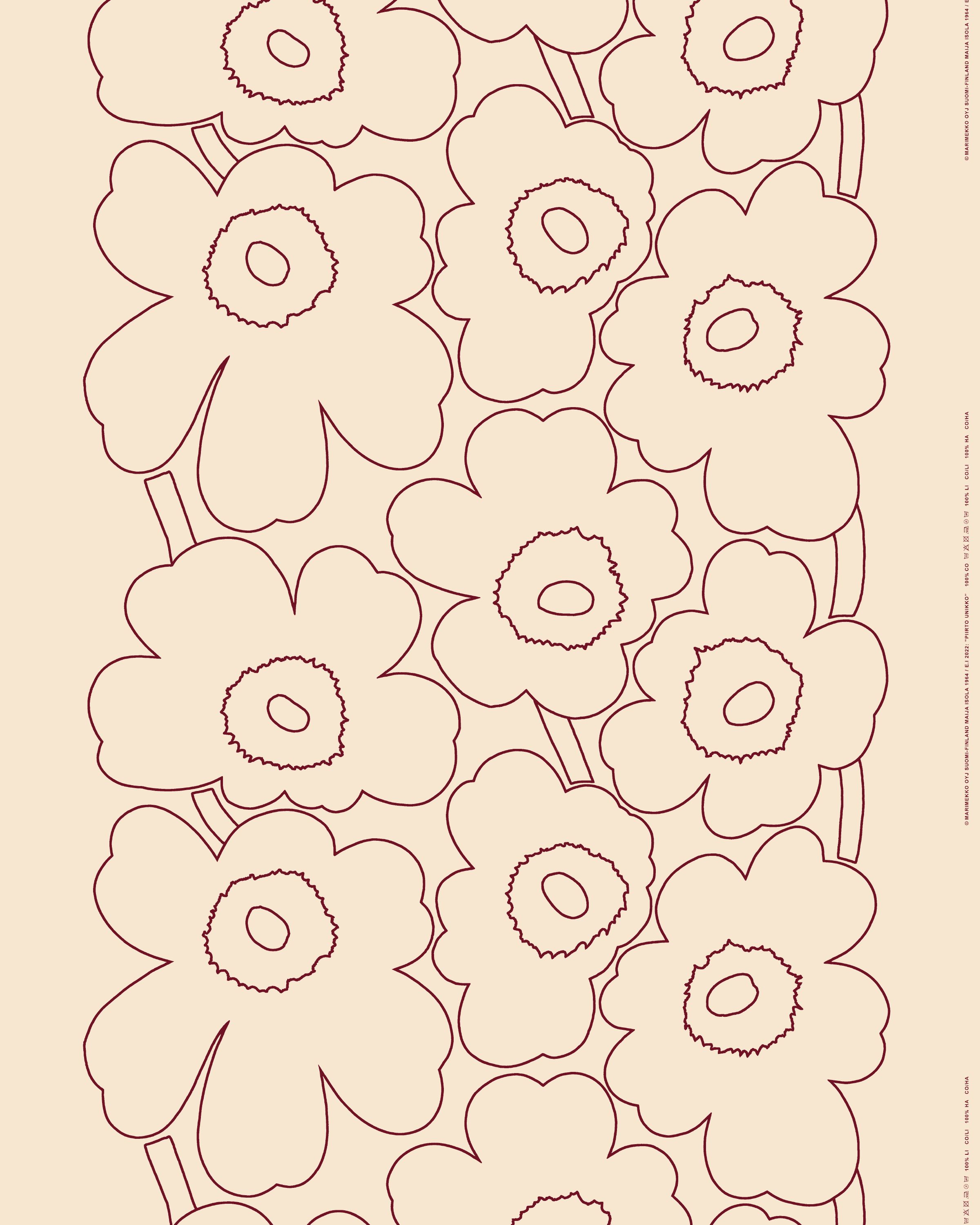 Piirto Unikko Cotton linen fabric linen, cranberry | Marimekko