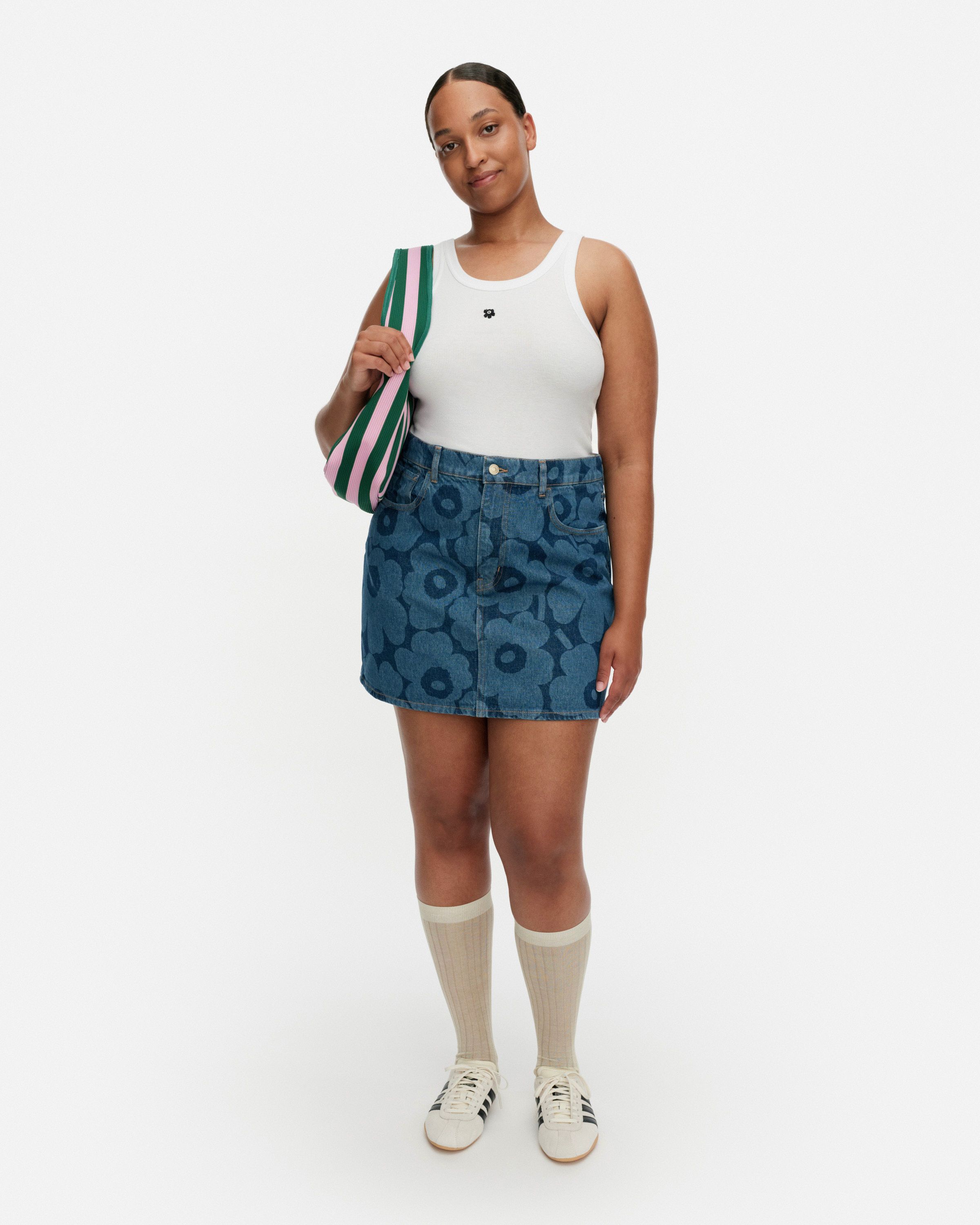 marimekko Unikko Ruudut デニムスカート Maridenim Ruudut Unikko Denim skirt mid indigo | Marimekko