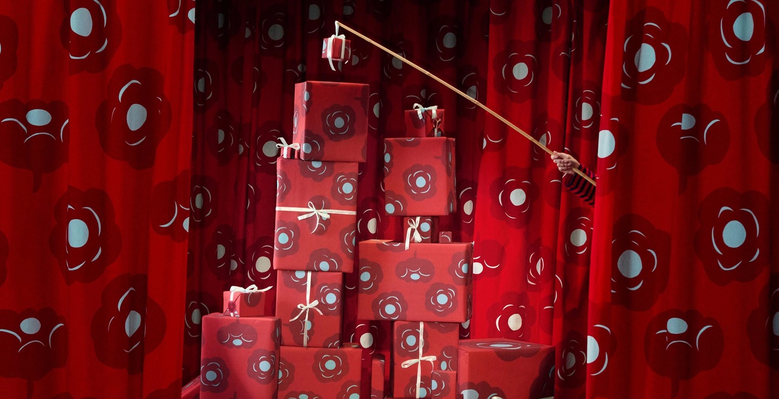 A pile of gifts on a stage