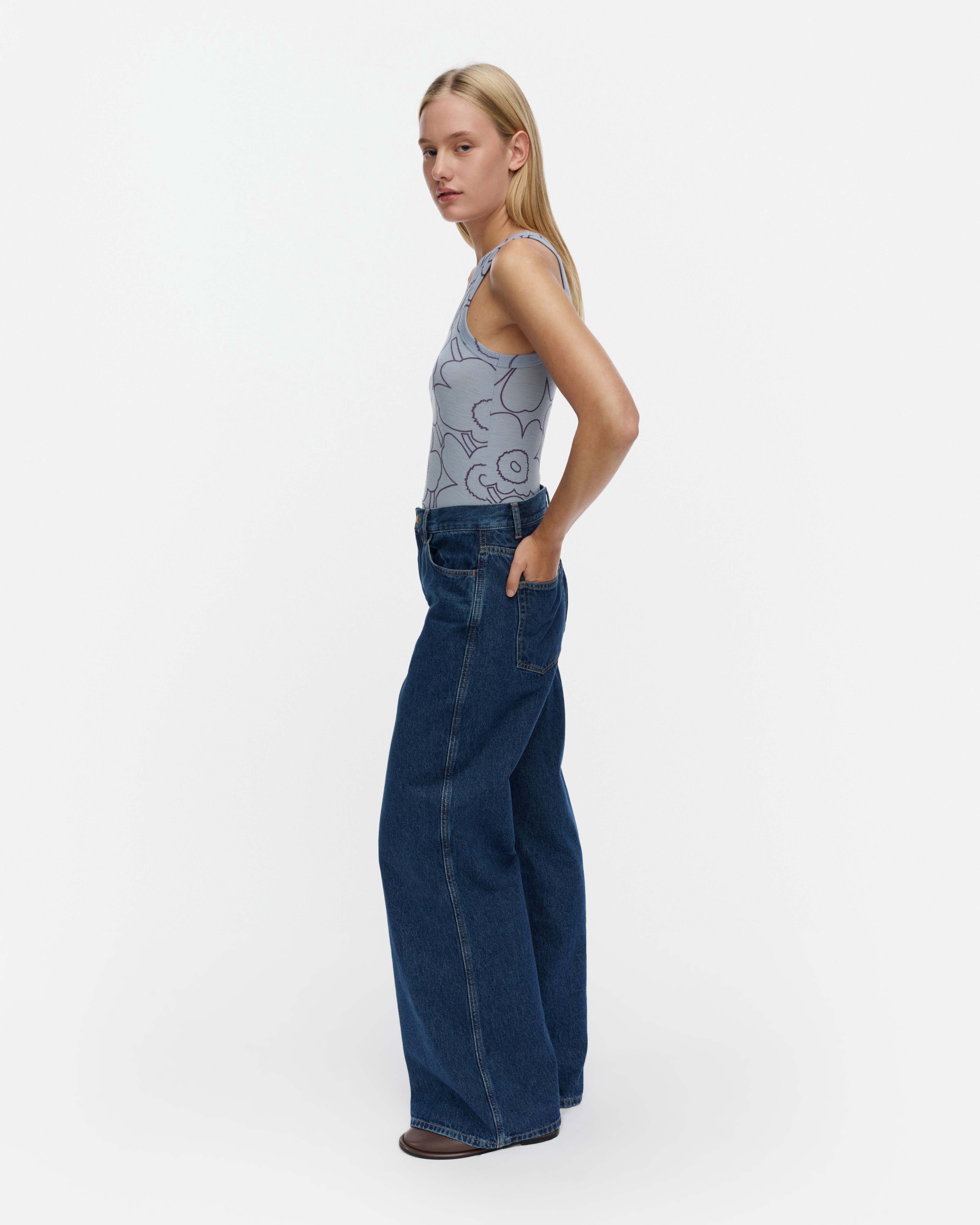 Höyste Piirto Unikko, Rib top, light blue, dark blue,