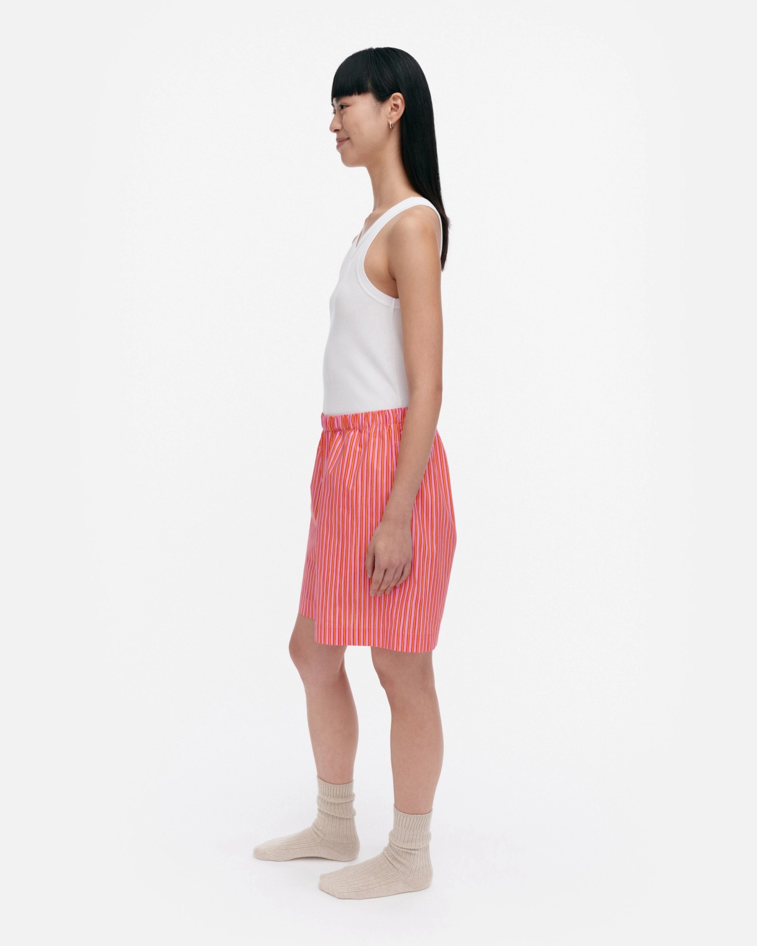 Tauko Rastas / Laila Gohar for Marimekko, Pajama shorts, light pink, red, yellow,