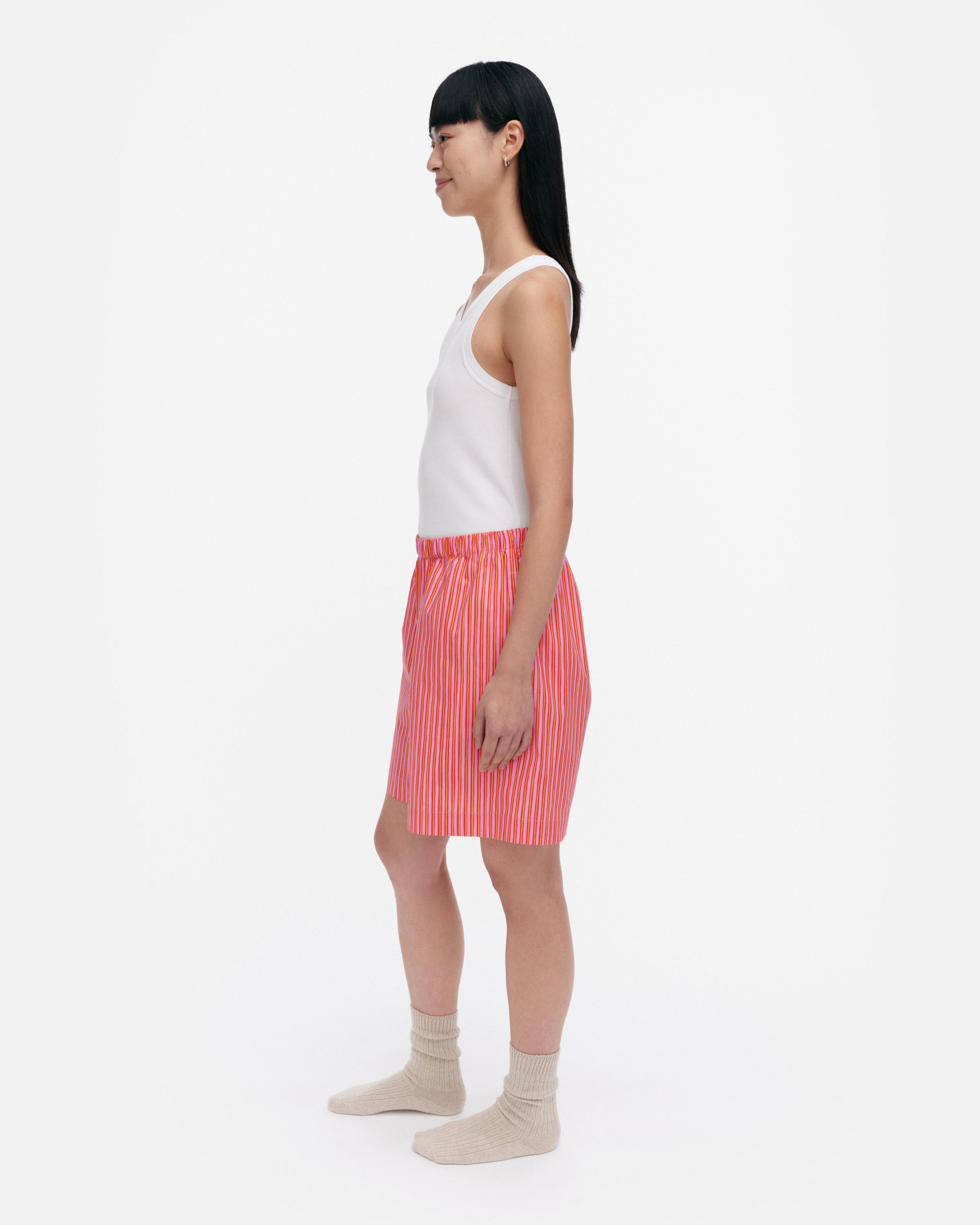 Tauko Rastas / Laila Gohar for Marimekko, Pyjama shorts, light pink, red, yellow,