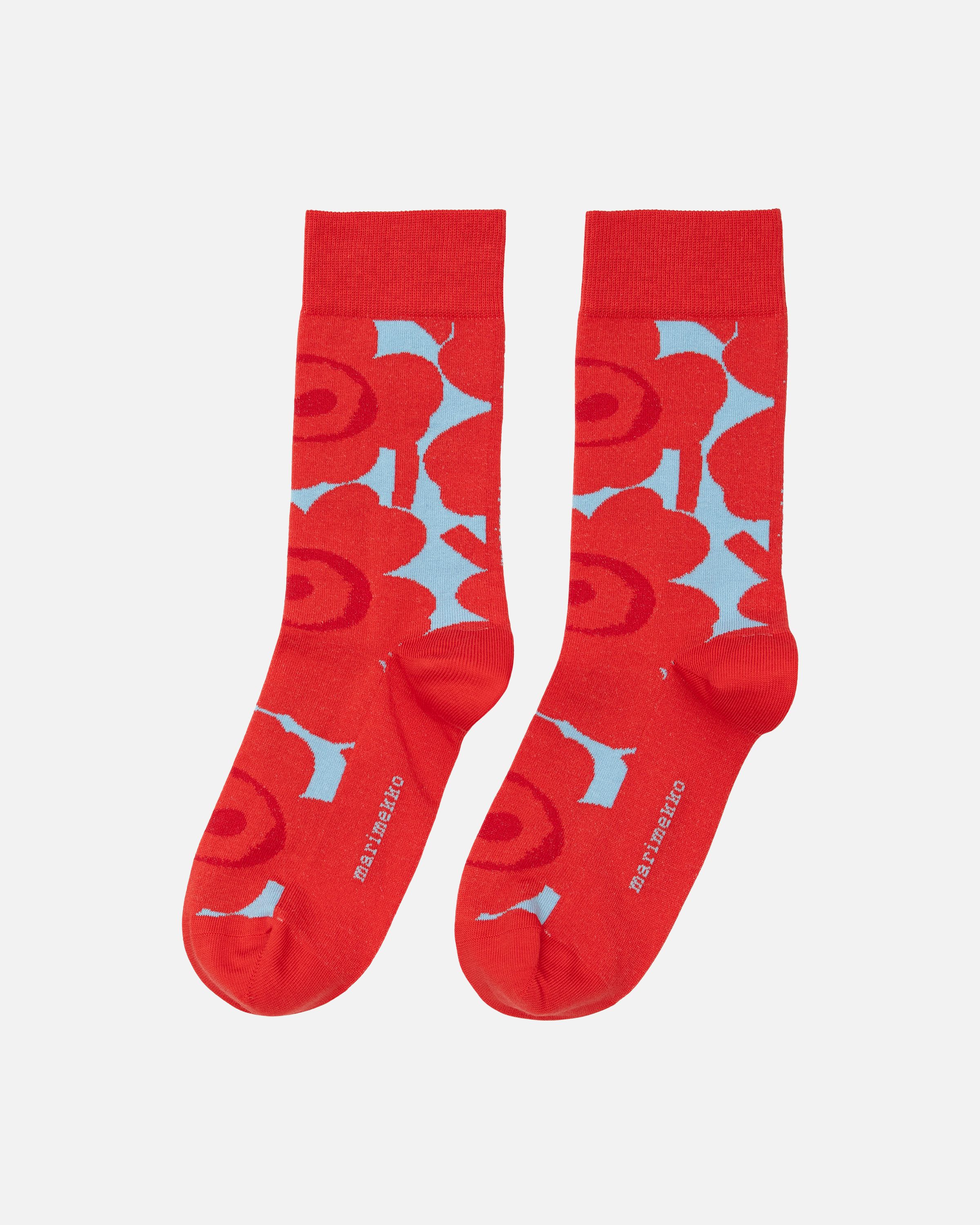 k*r様 最終値下げ！美品 marimekko Unikko Kylikki ス Kasvaa Unikko Kioski socks red, blue | Marimekko