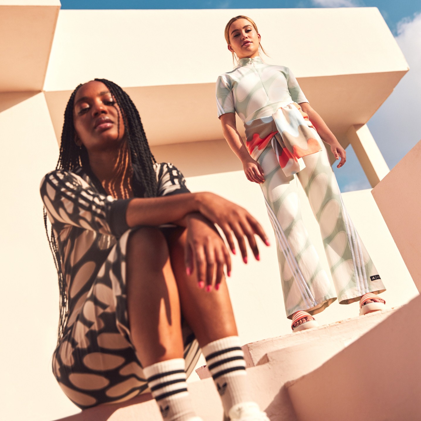 Models wearing Adidas and Marimekko collaboration sport clothing