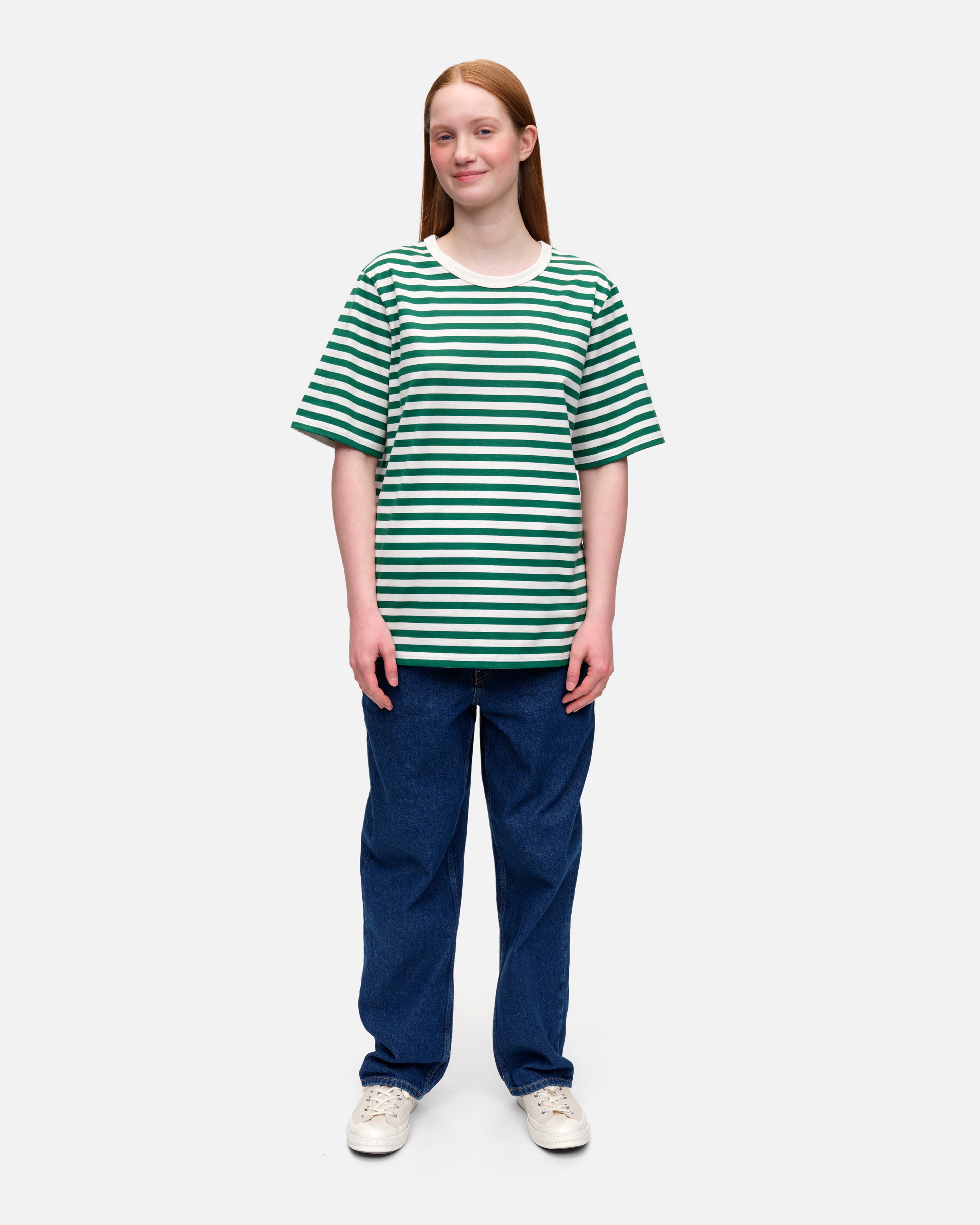 Tasaraita unisex, T-shirt, green, off white,