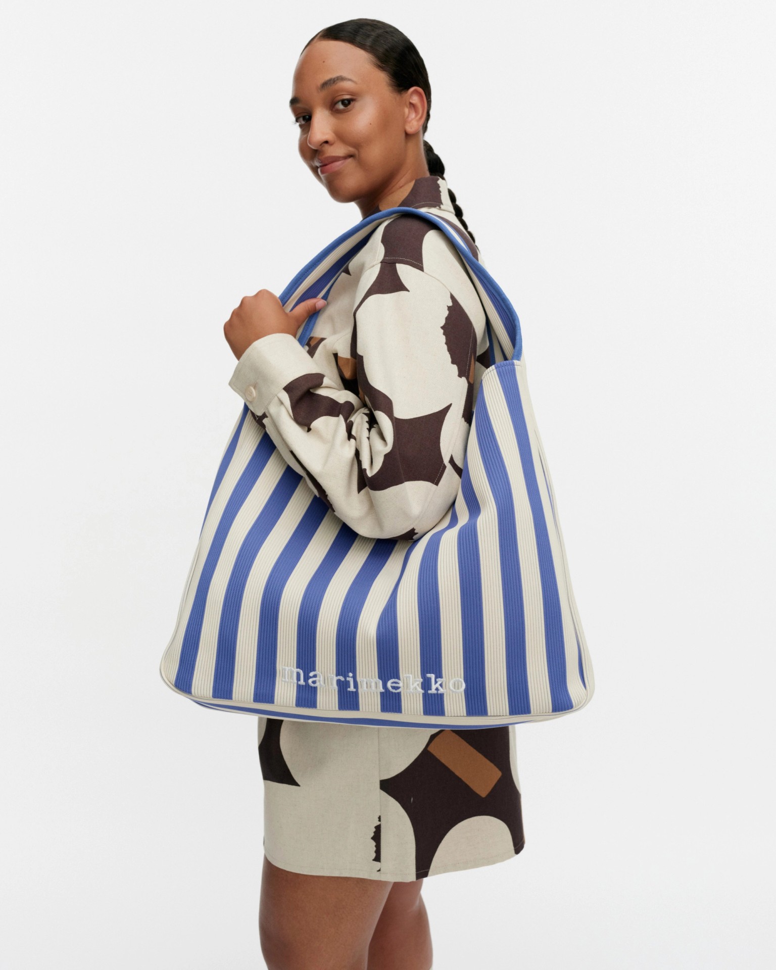 Knitted Bag Large Merirosvo, Shoulder bag, blue, off white,