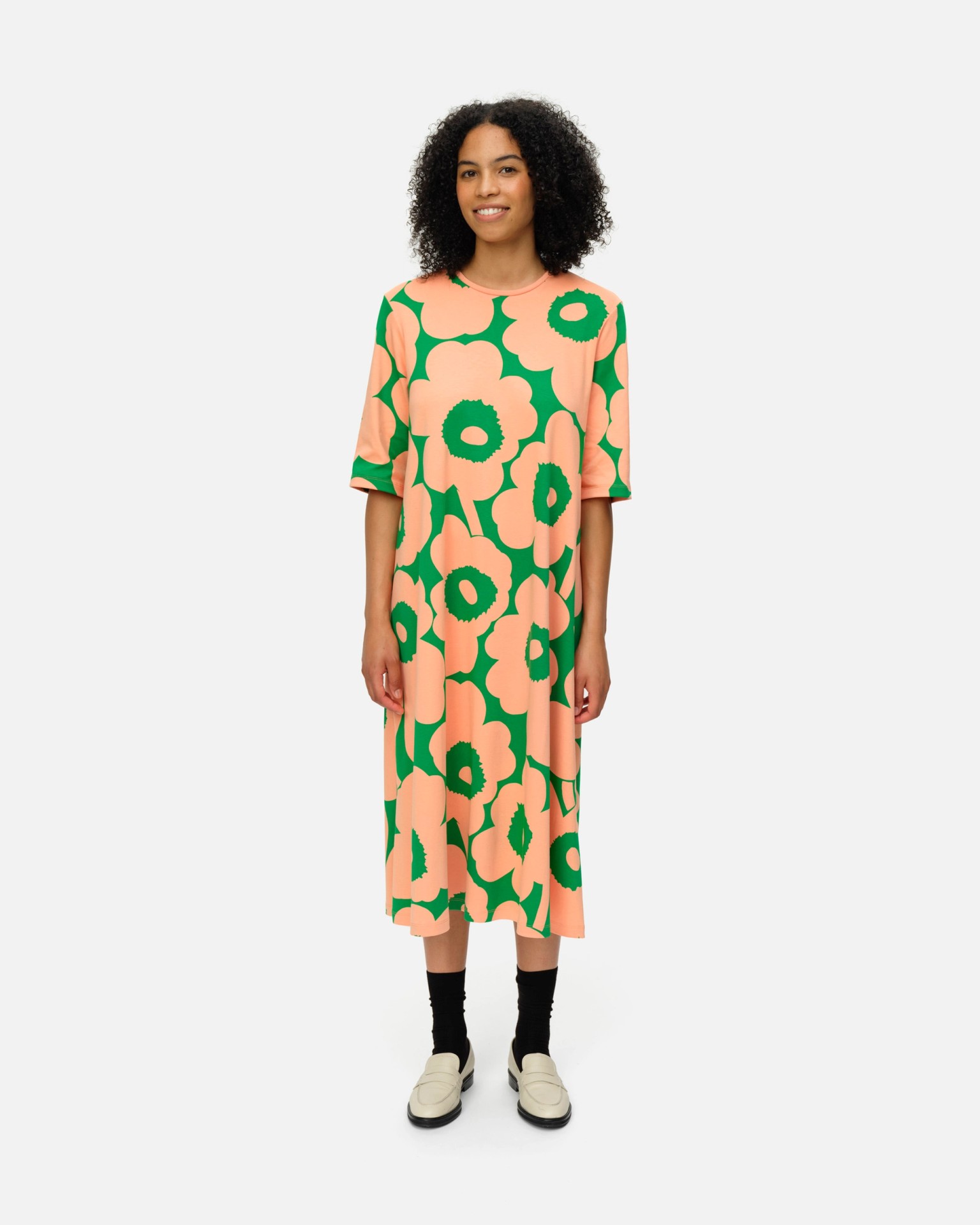 Tangentti Unikko, Jersey dress, orange, green,