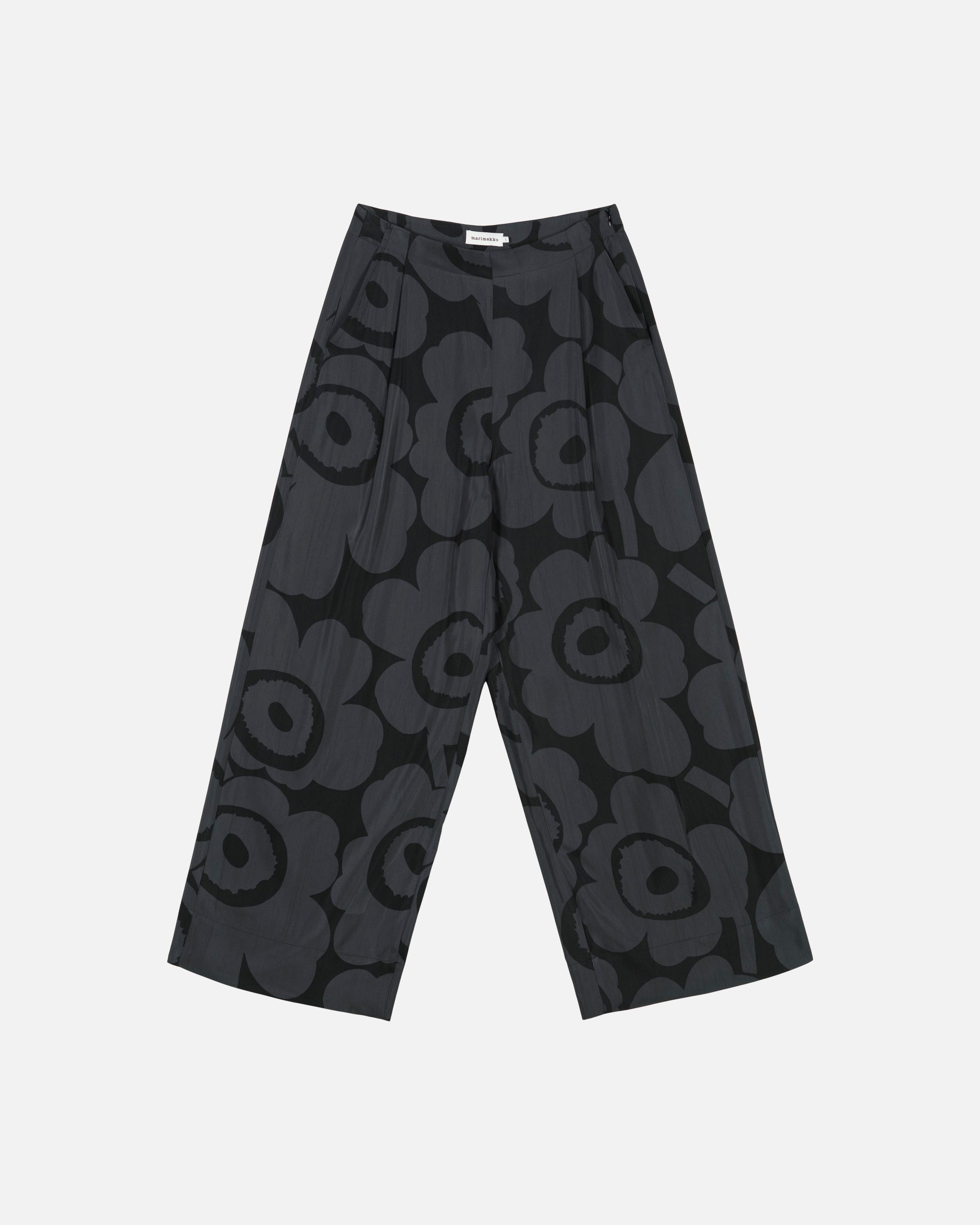 Nähtävyys Unikko Trousers black, dark grey | Marimekko