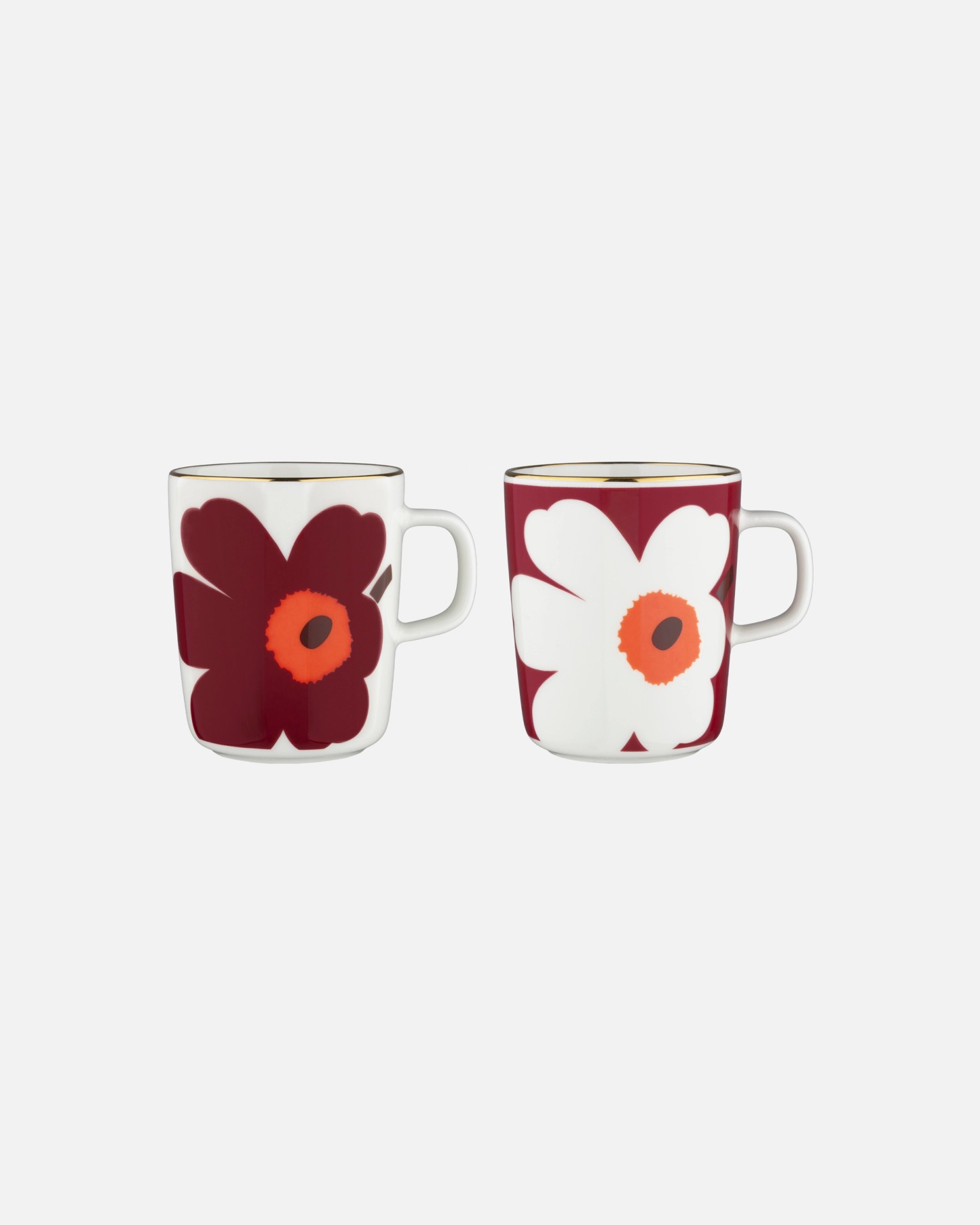 Oiva / Juhla Unikko, Mug, set of 2, white, burgundy, gold,