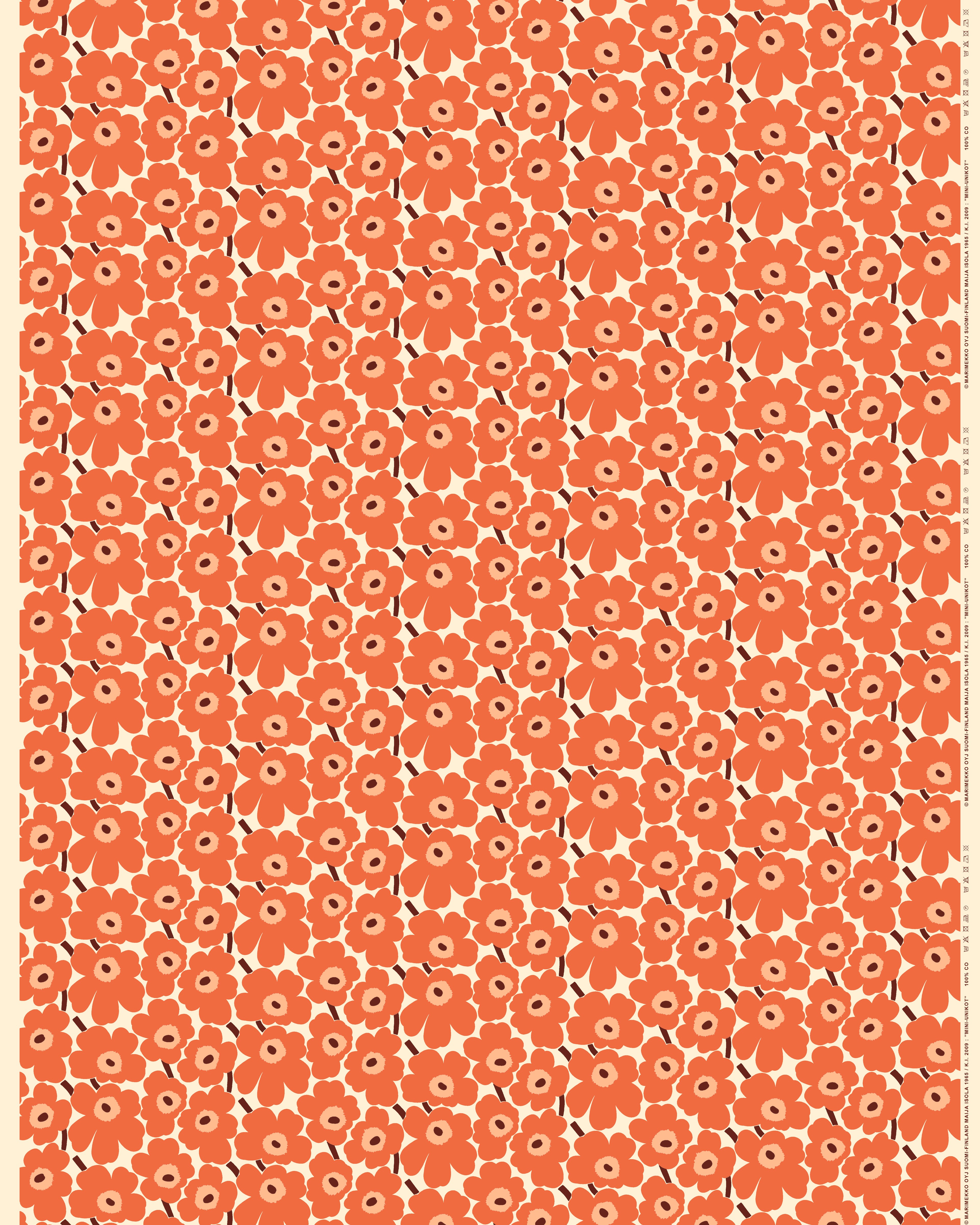 Mini Unikko, Cotton fabric, cotton, orange, burgund,