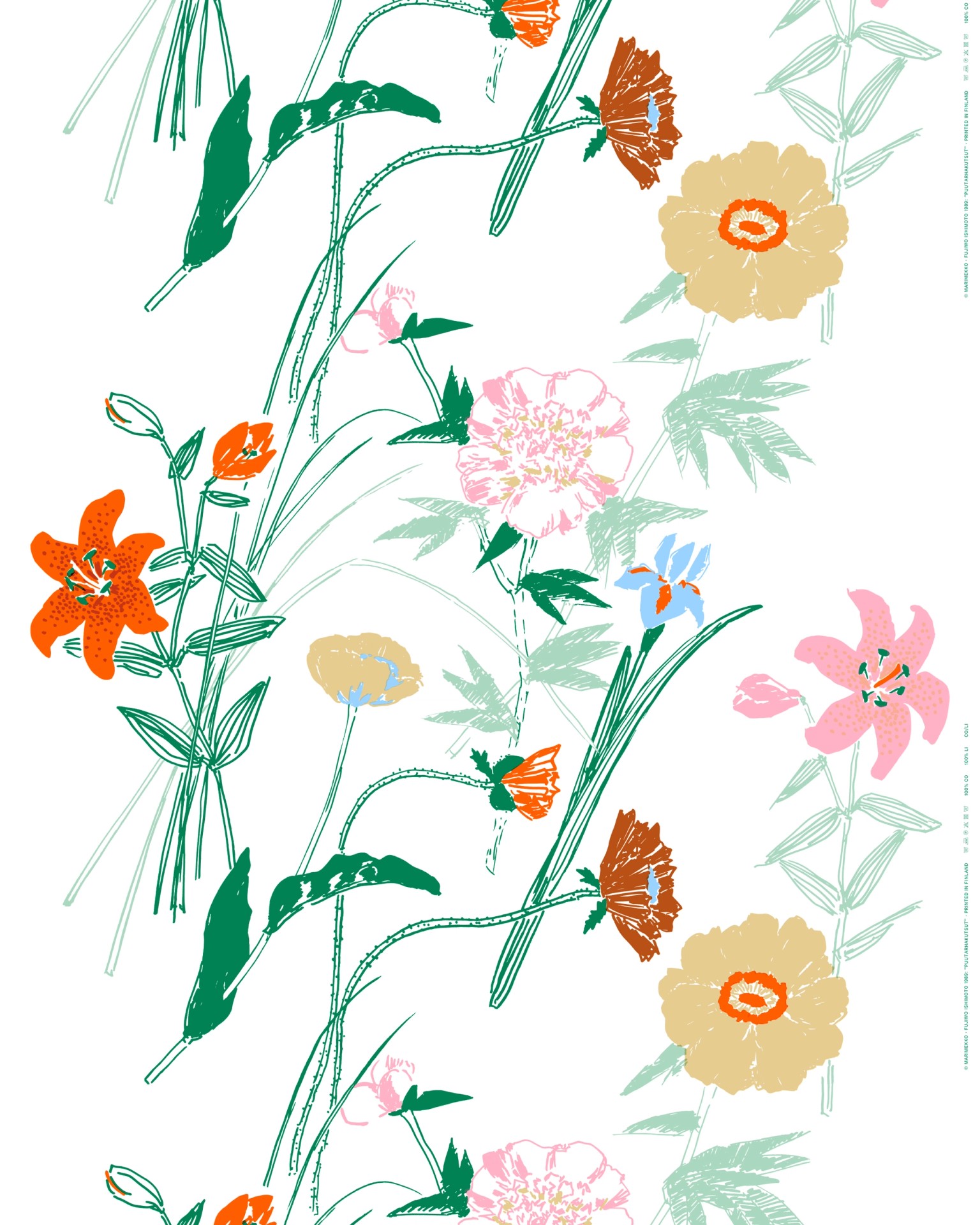 Puutarhakutsut, Cotton fabric, white, green, orange,
