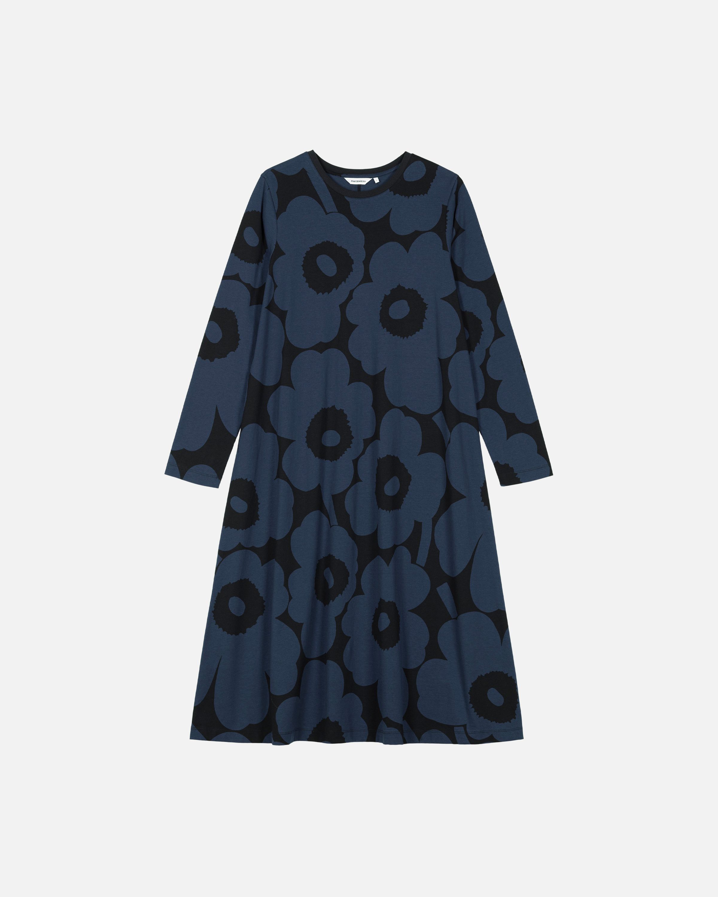 マリメッコ Lehtokielo Unikko ワンピース XS Lehtokielo Unikko dress dark navy, black | Marimekko