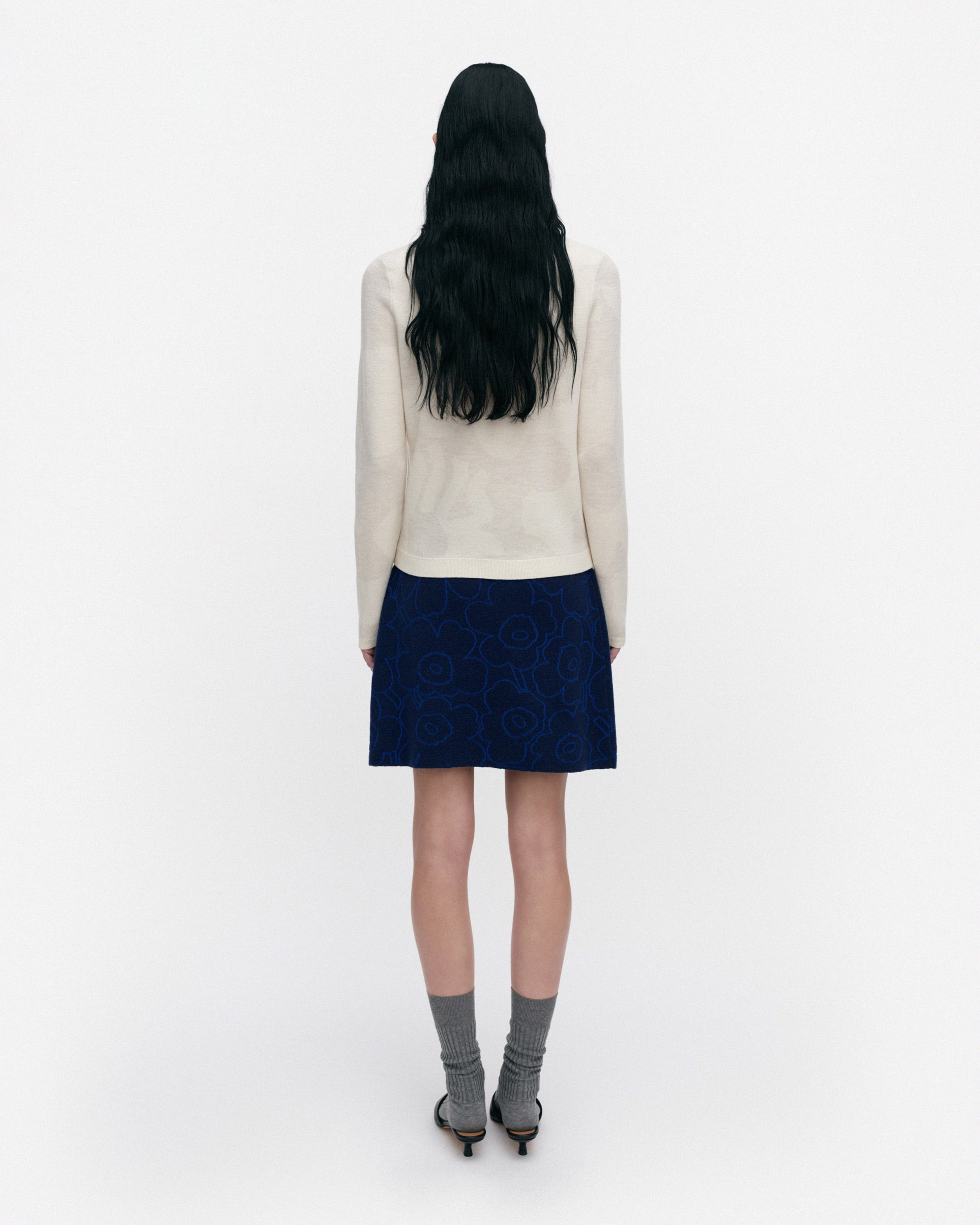 Vapaus Piirto Unikko, Knitted skirt, dark navy, bright blue,