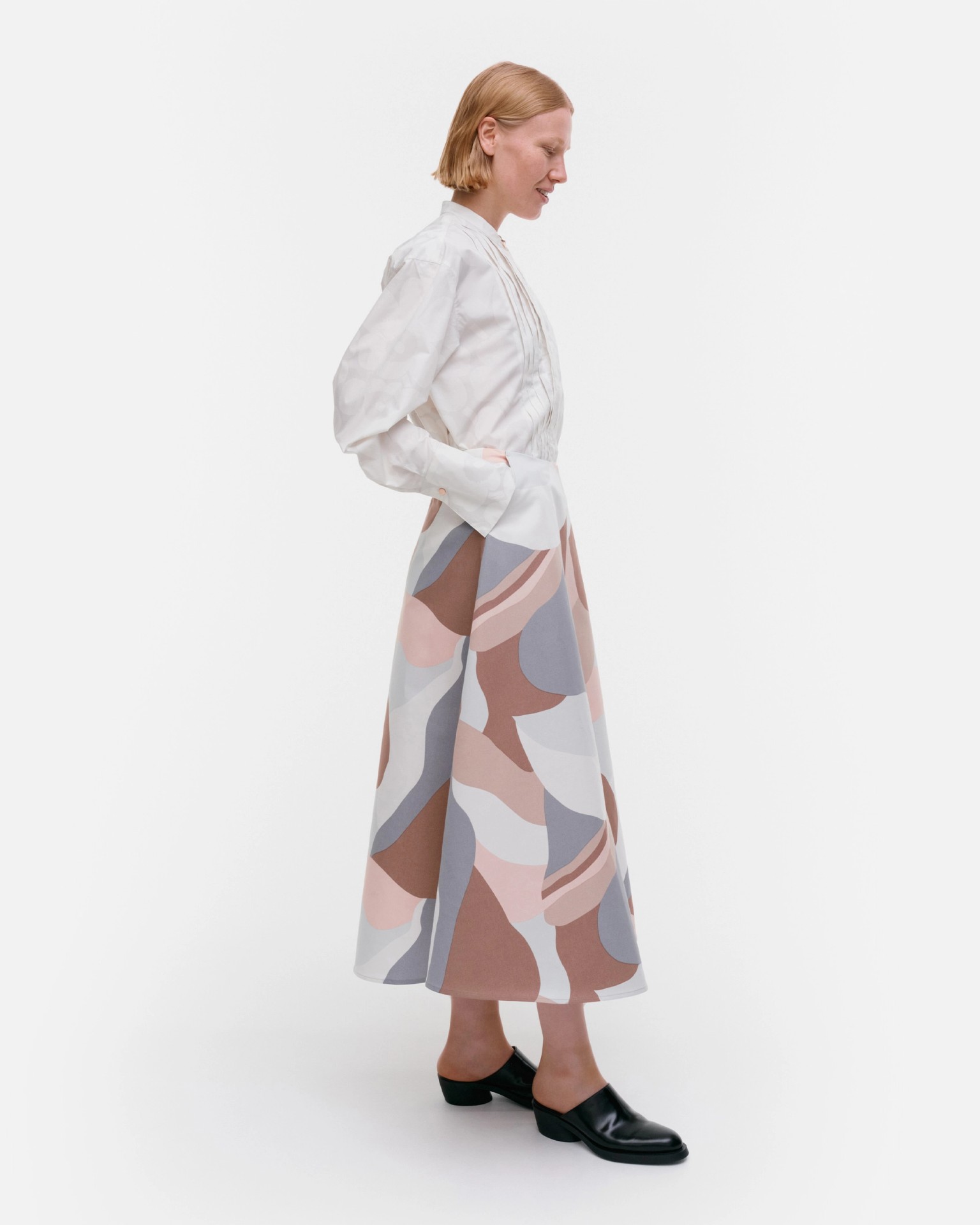Laita Kamelia, Cotton linen skirt, light rose, brown, grey,