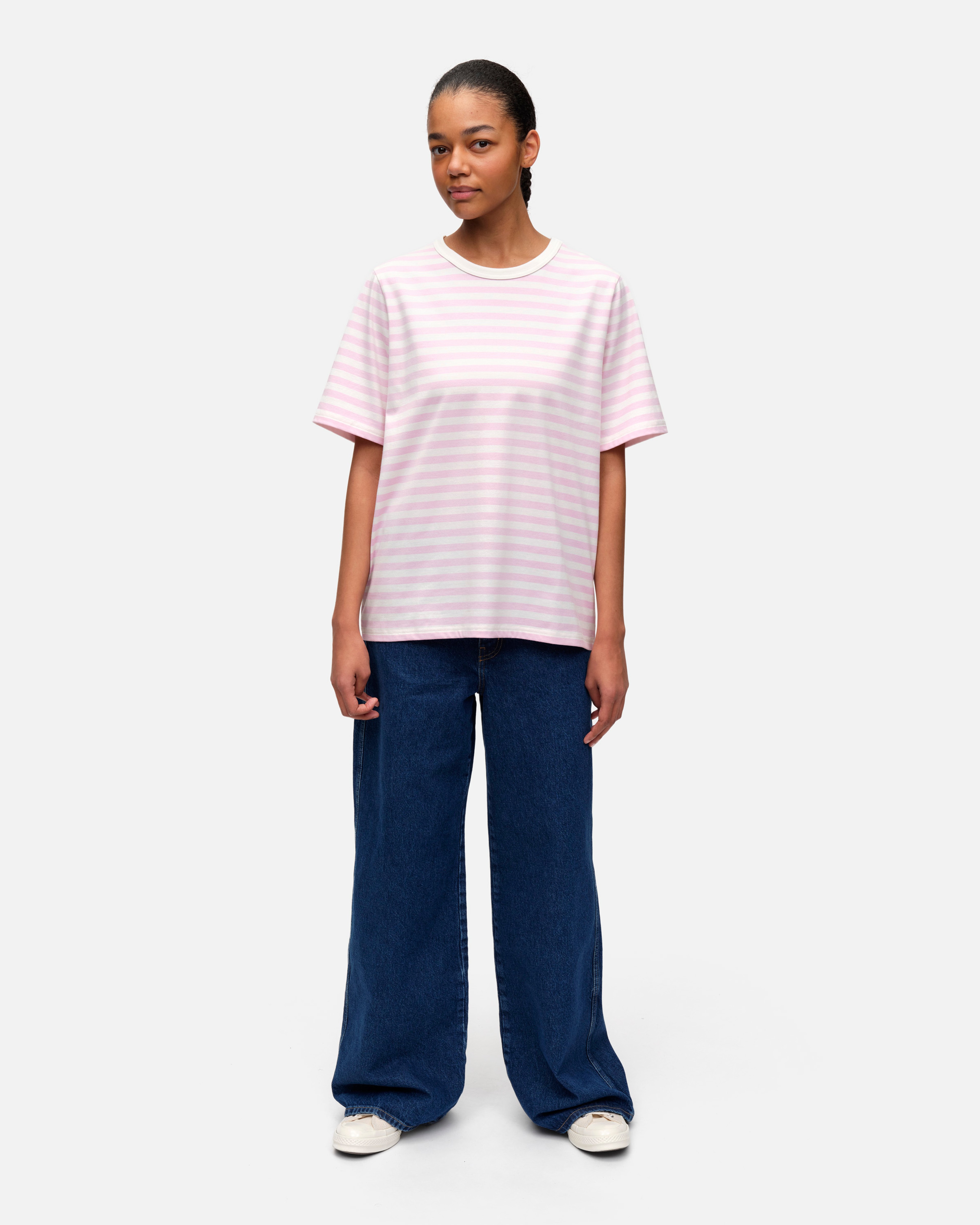 Tasaraita unisex, T-shirt, light pink, off white,