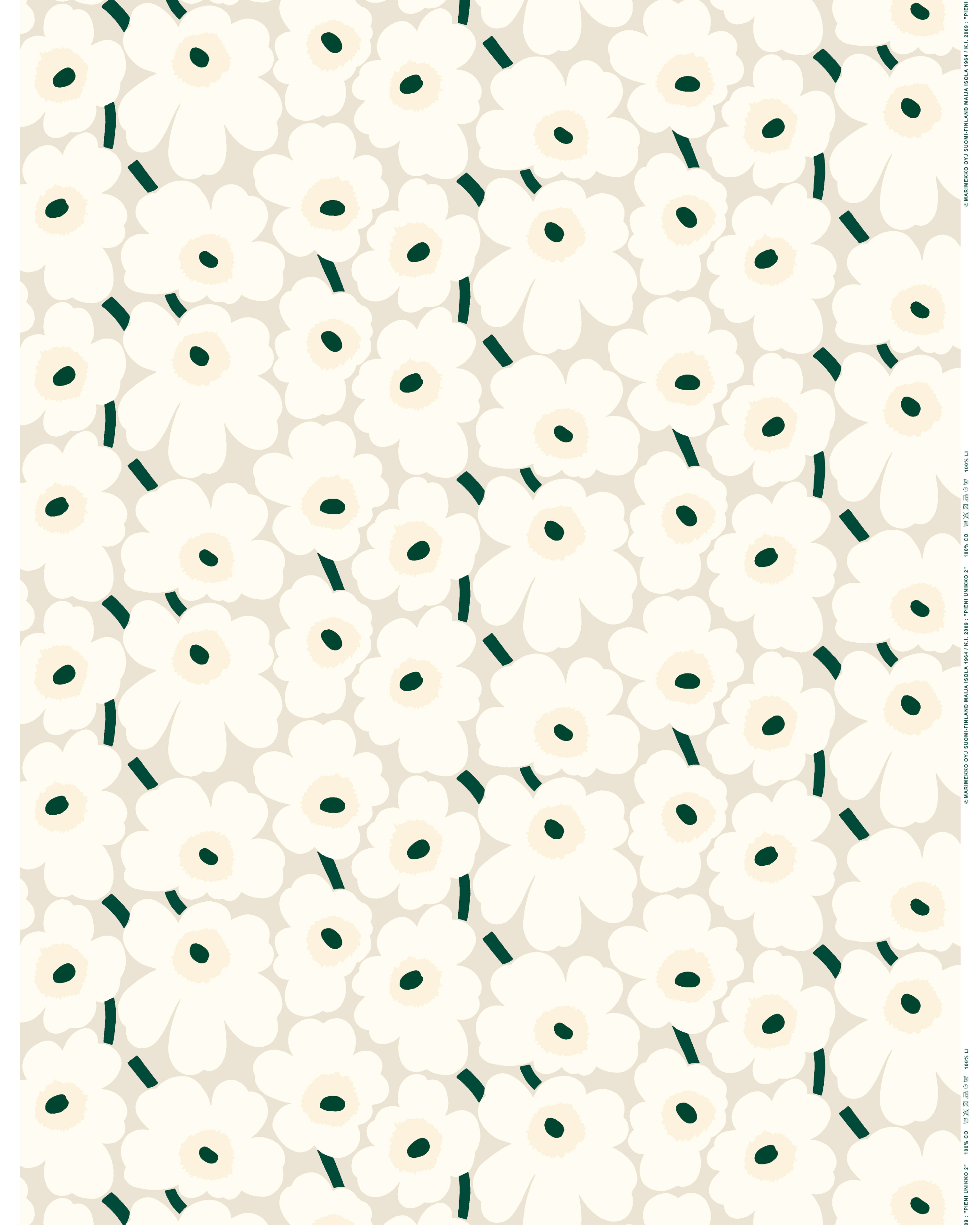 Pieni Unikko, Cotton Fabric, beige, off white, d.green,