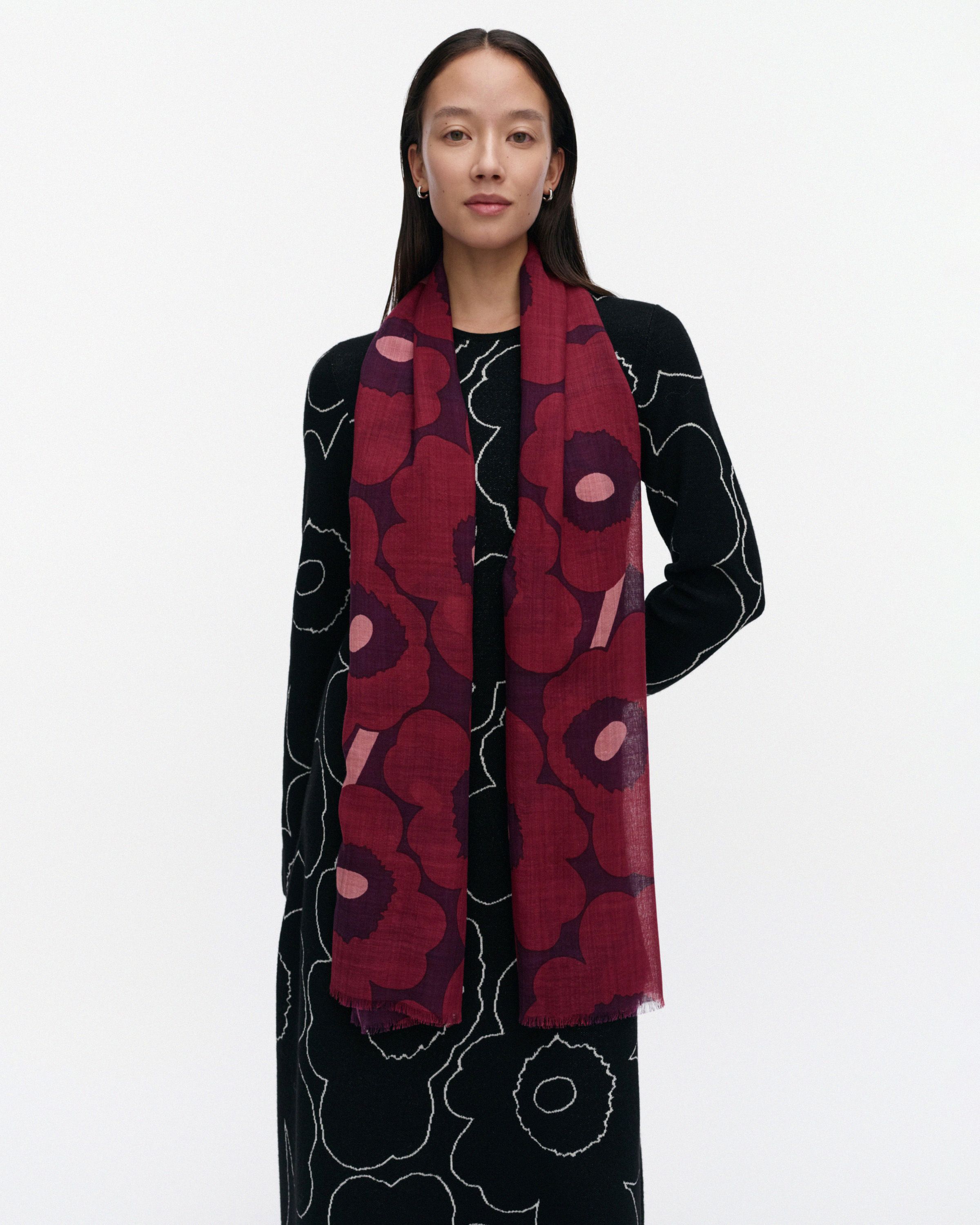 未使用品⭐️Marimekko Fiore Unikko　ストール（スカーフ） Fiore Unikko Scarf dark red, dark violet, rose | Marimekko