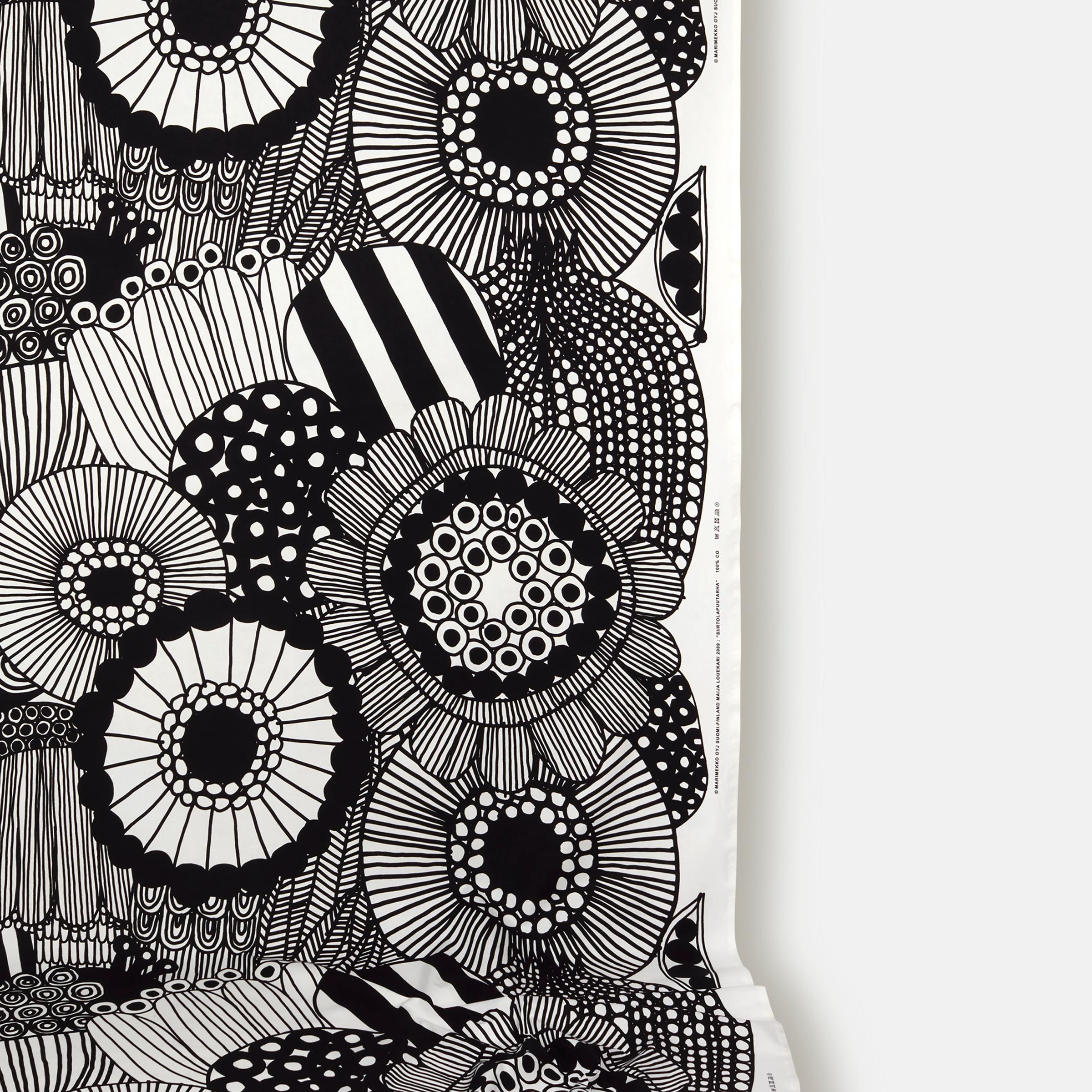 Musta-valkoinen Siirtolapuutarha kangas.