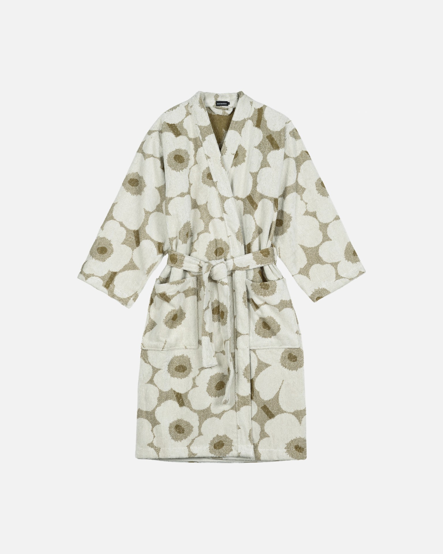 Unikko, Bathrobe, green umber, cream,