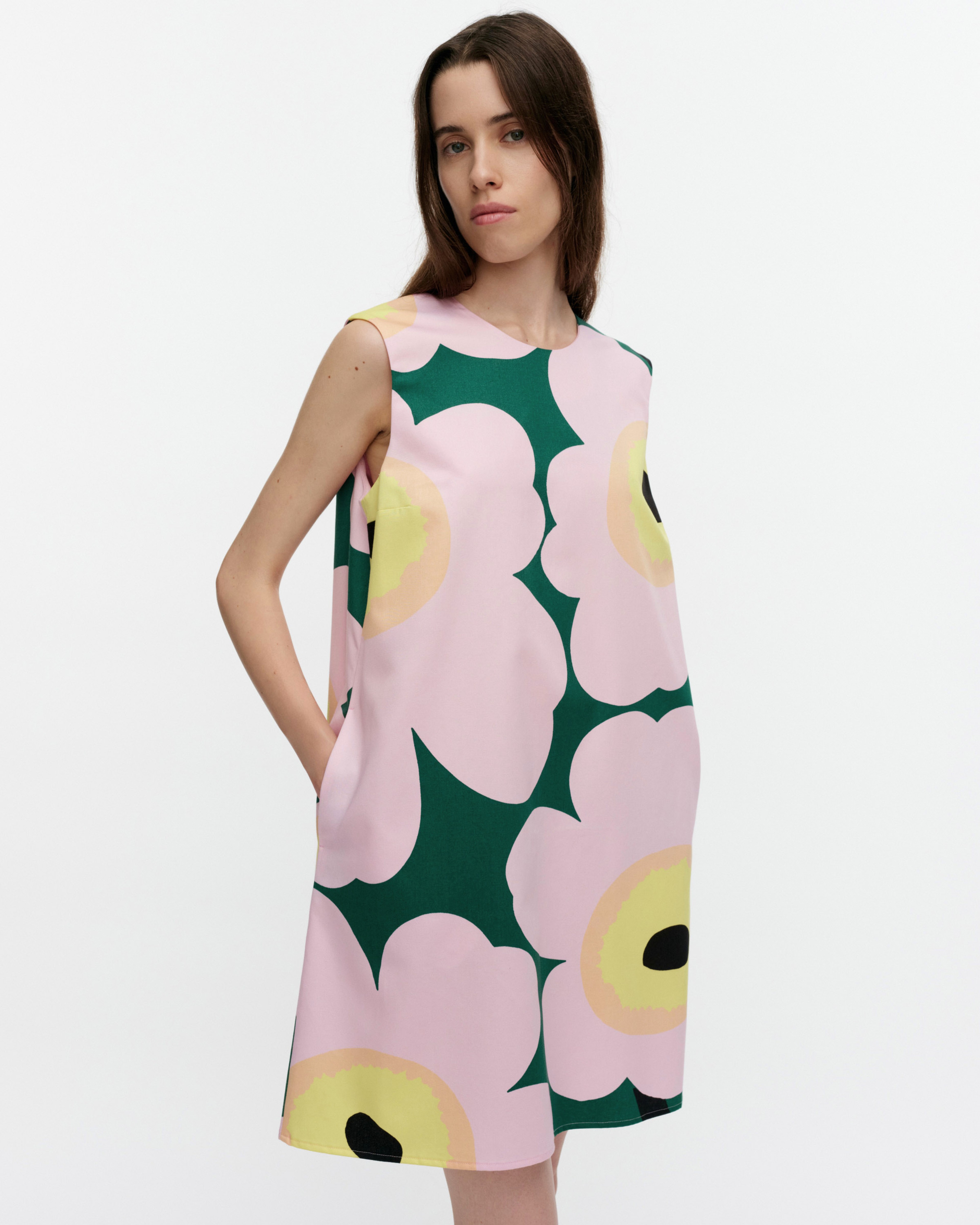 Siluetti Unikko, Dress, green, pink, yellow,