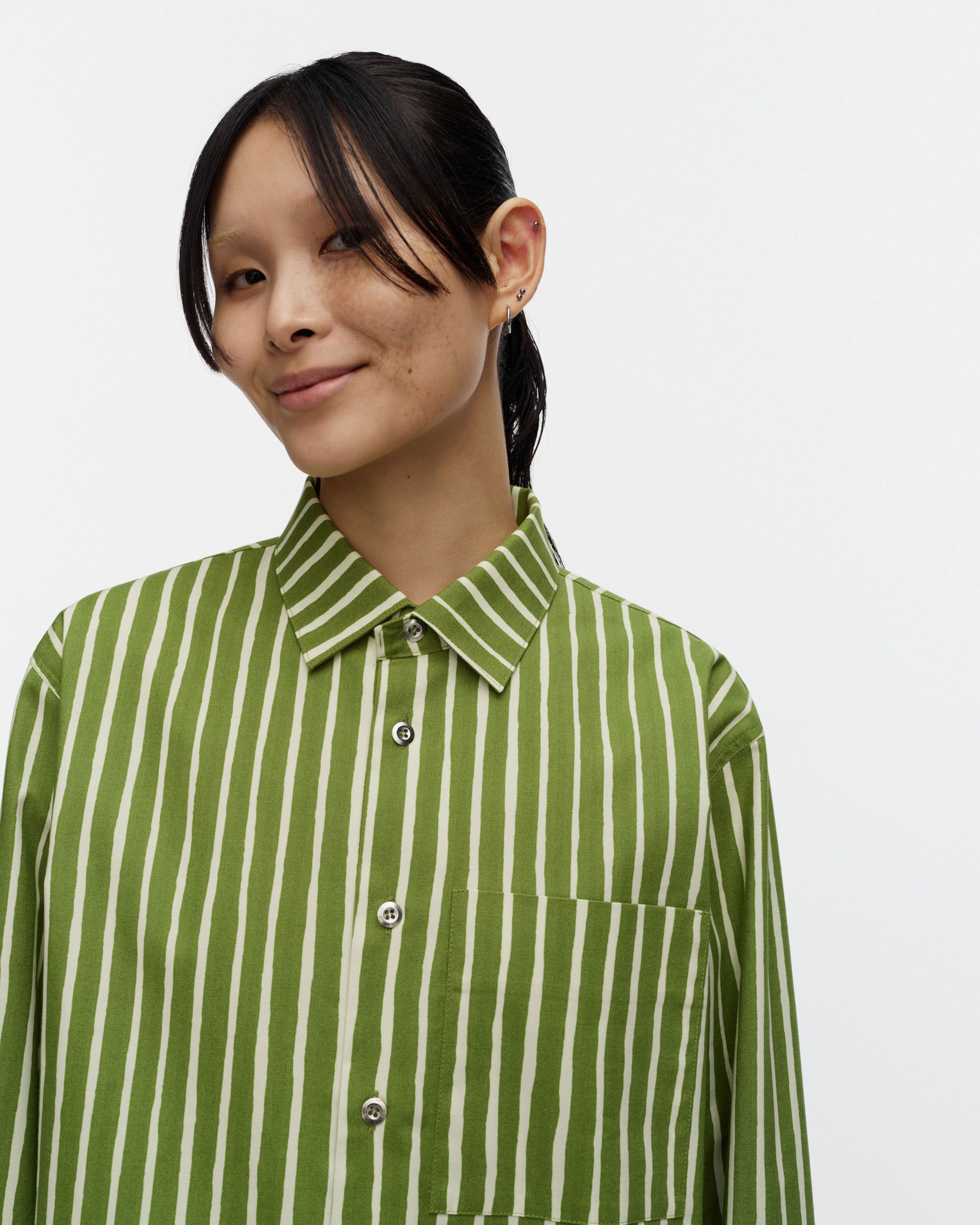 Jokapoika Kioski cotton shirt green, light yellow | Marimekko