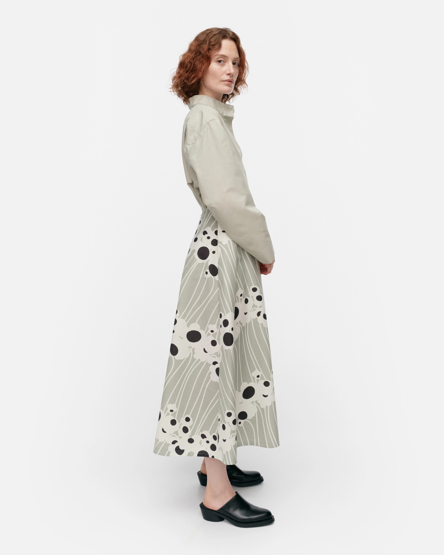 Stasia Lammet, Cotton linen skirt, greyish green, white, dk. grey,