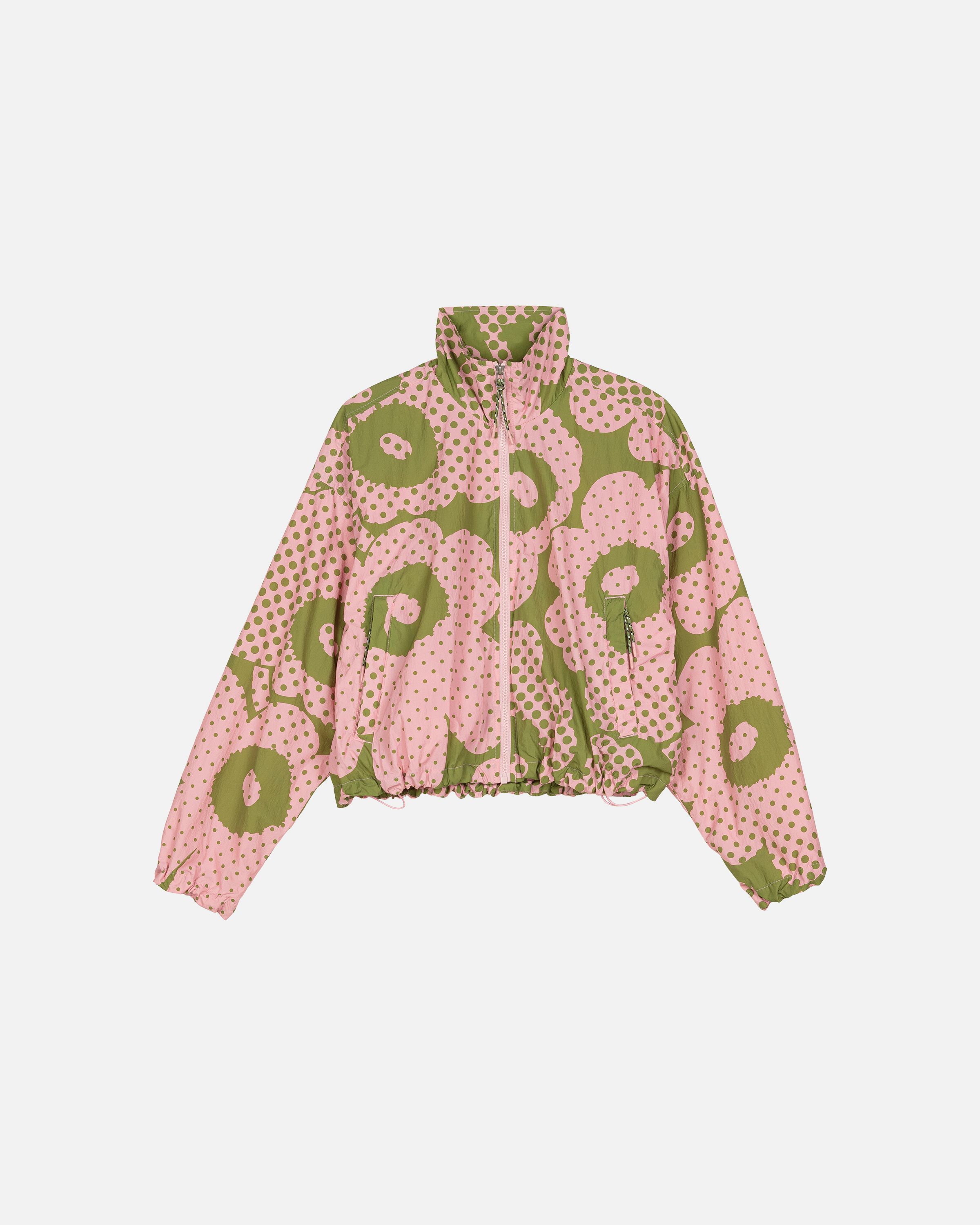 Harjoitus Unikko Kioski activewear coat green, light pink | Marimekko