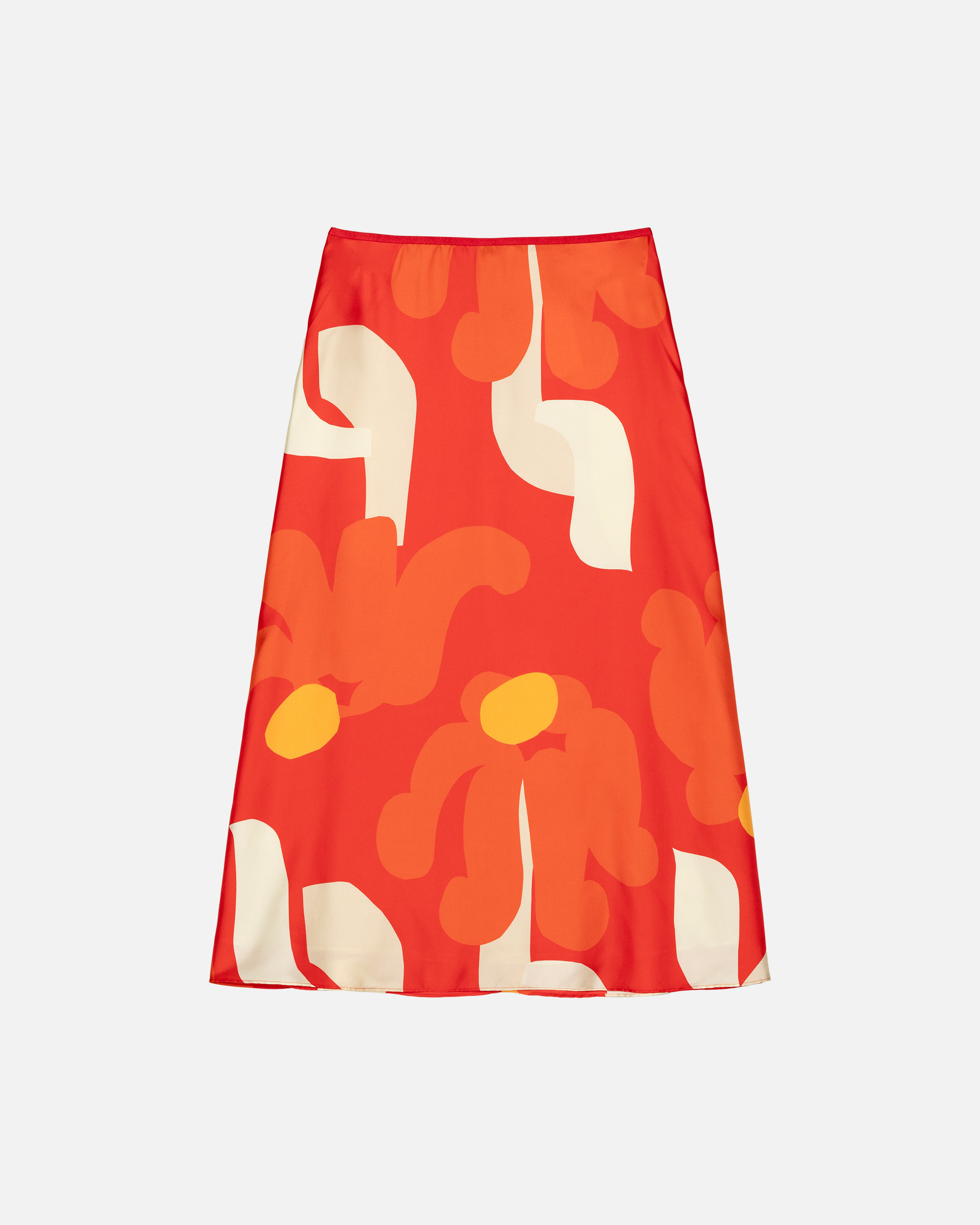 Koostumus Kukkahattu, Silk skirt, red, light yellow, beige,